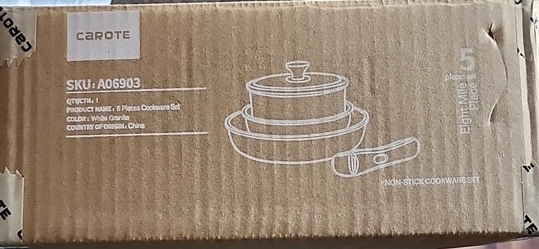 CAROTE 5-Pc. Nonstick Cookware Set ~ Detachable Handle ~ Granite Pot & Pan Set