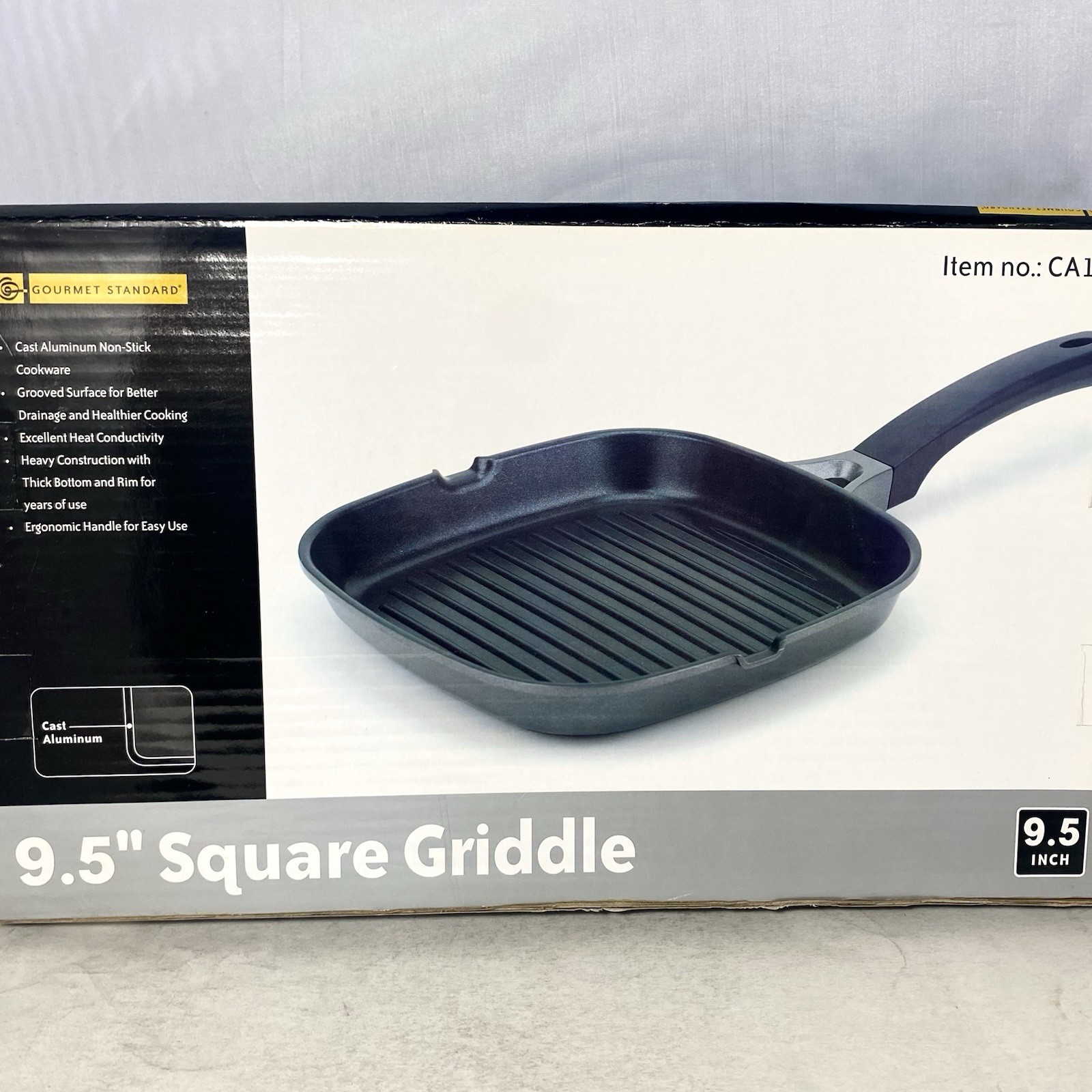 Gourmet Standard 9.5” Cast Aluminum Nonstick Square Grill Pan Griddle