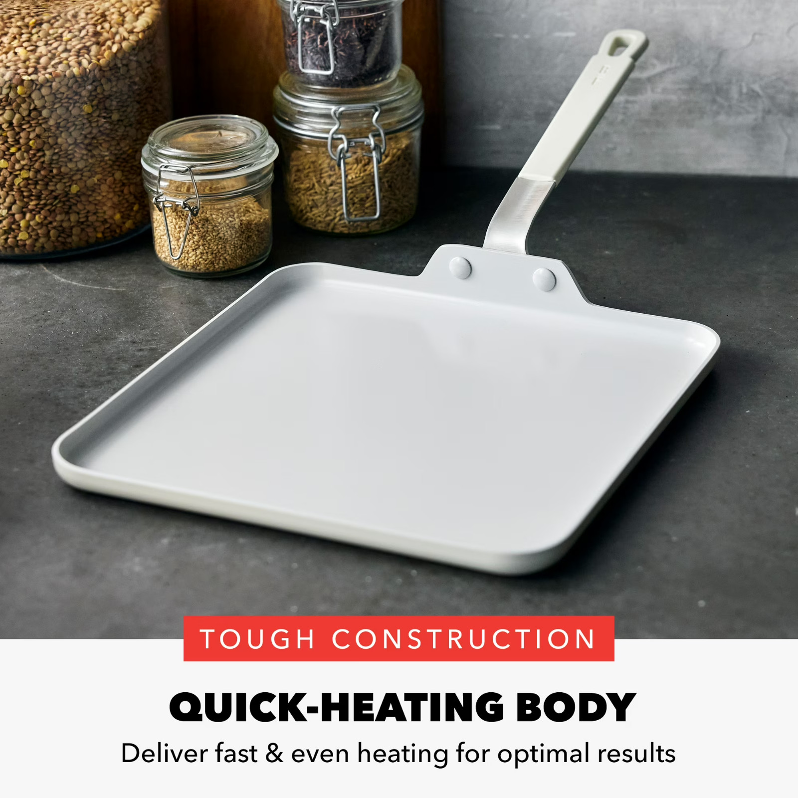 GreenPan Bobby Flay 11″ Aluminum Ceramic Nonstick Square Griddle, Cream White