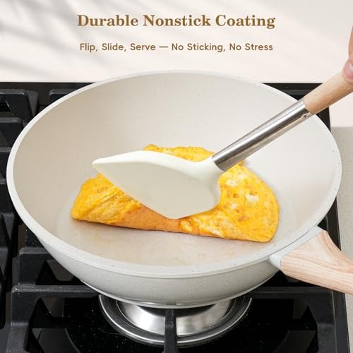 12 Pcs Pots and Pans Set Non Stick, Cookware Sets Granite 12 Pieces White