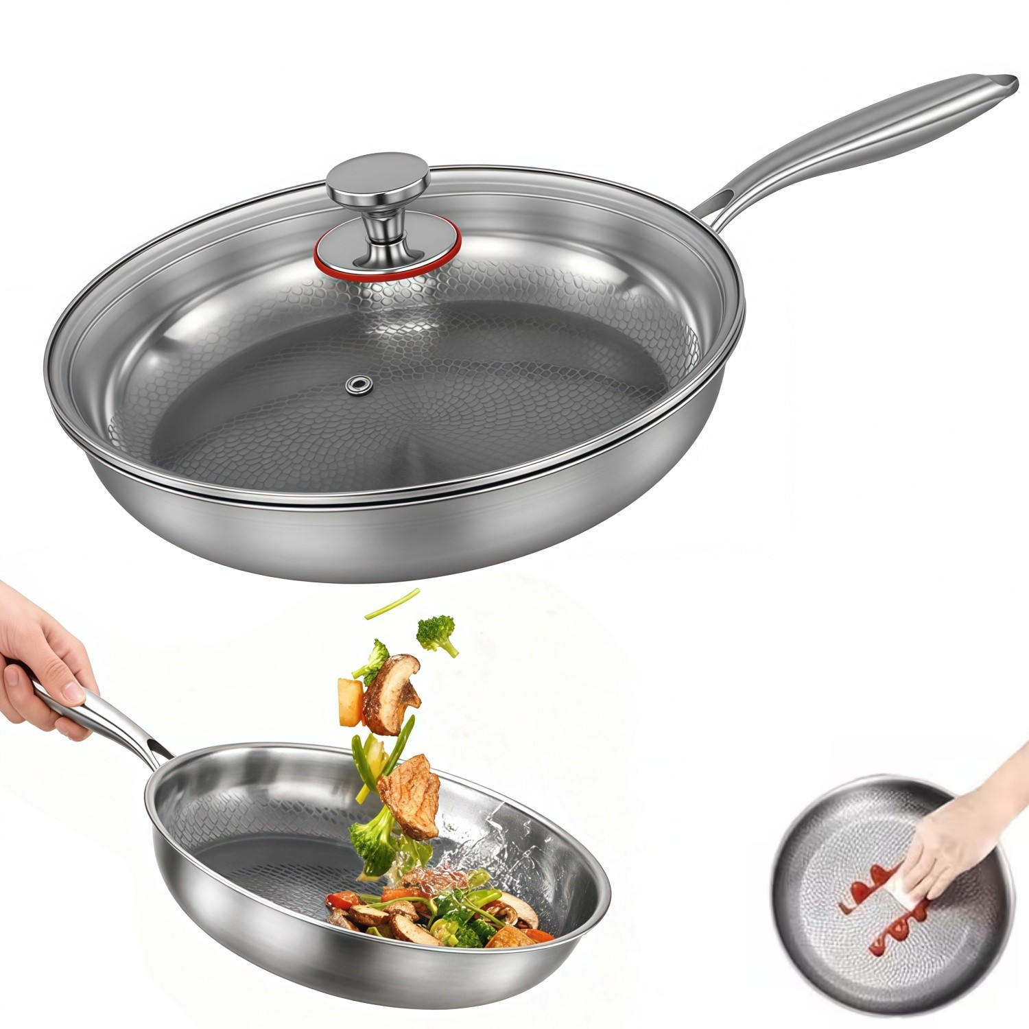 10.2In Titanium Hammered Pan Pro for Cooking, Titanium Pan with Lid