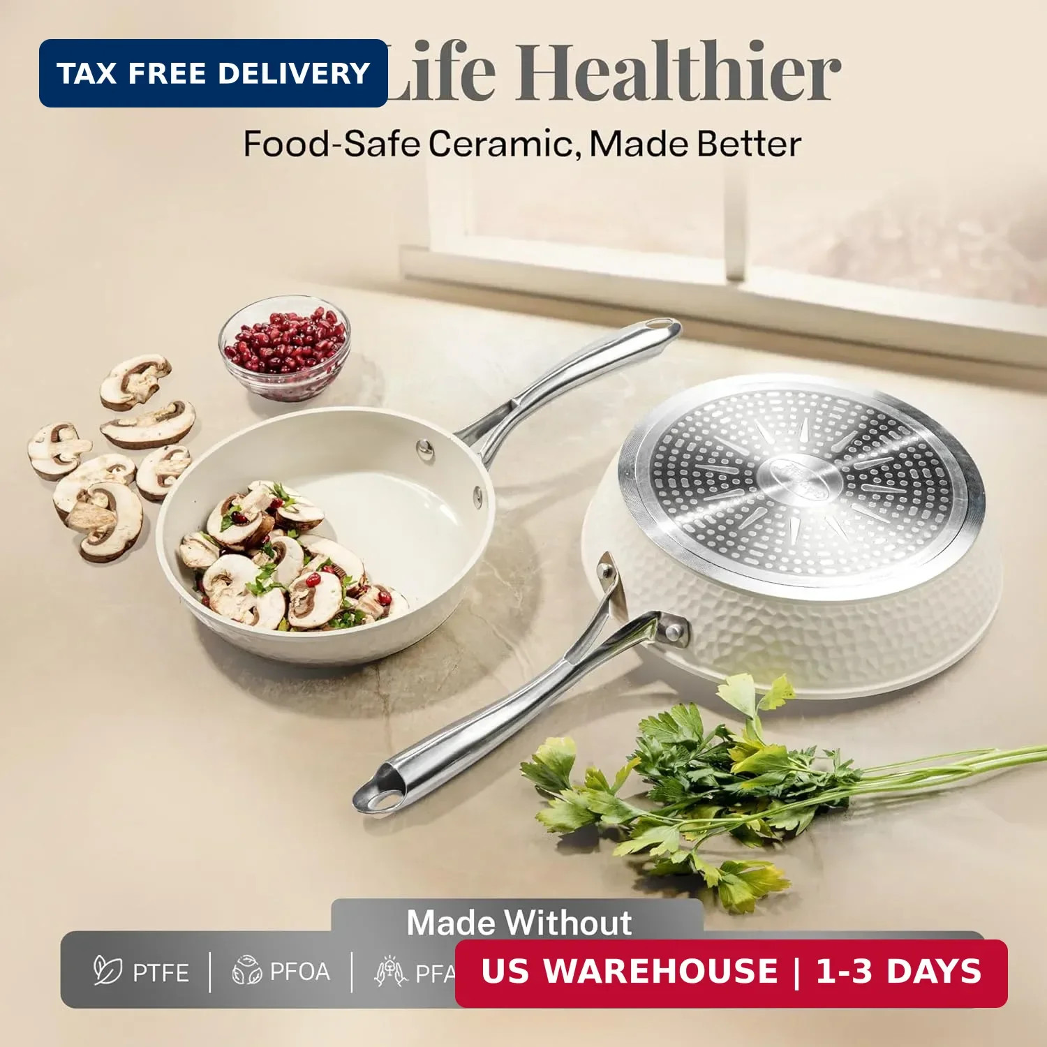GOTHAM STEEL Hammered 10 Inch Non Stick Frying Pans with Lid, Frying Pans Nonsti