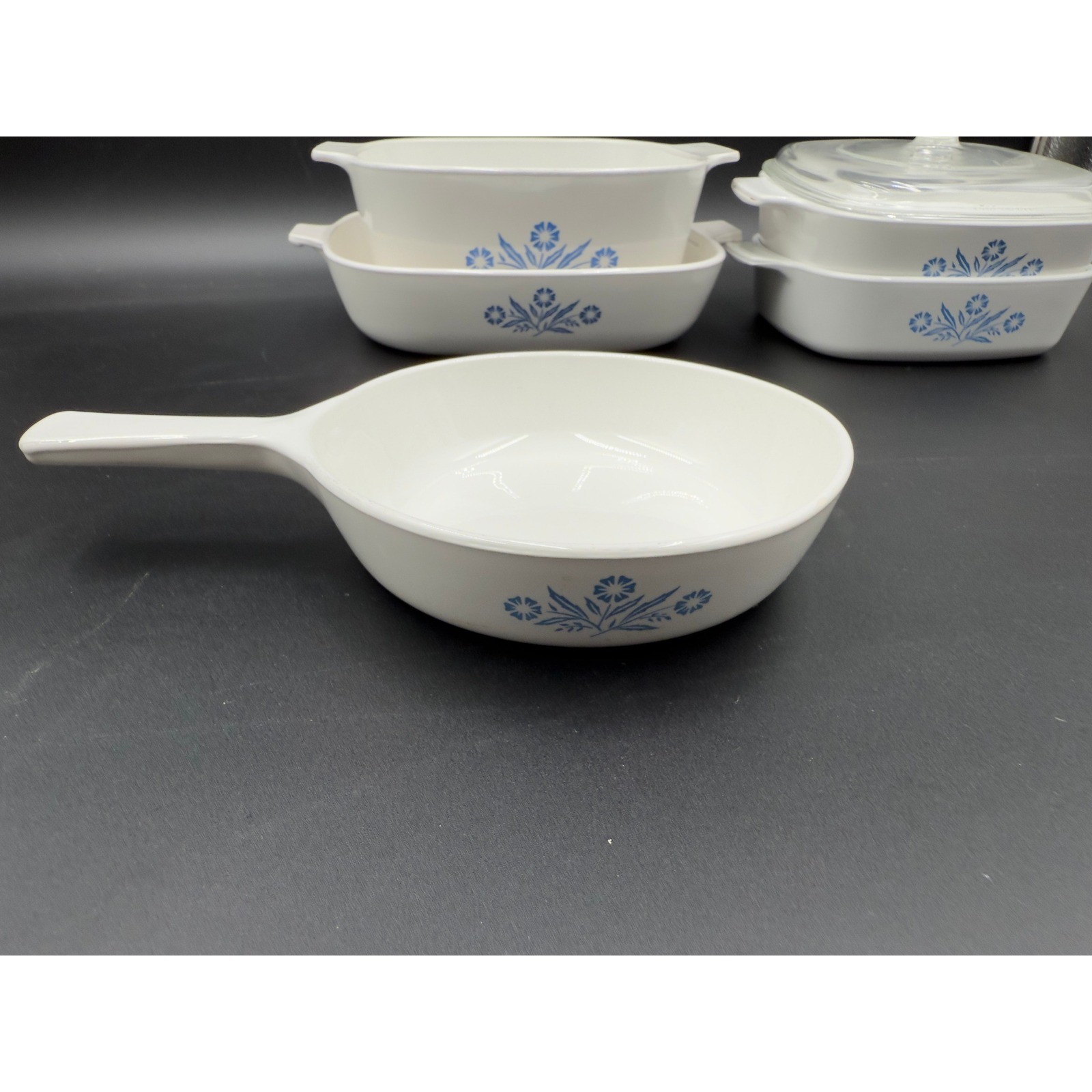 Vintage Corning Ware Blue Cornflower Casserole Dishes & Skillet 7-Piece Set