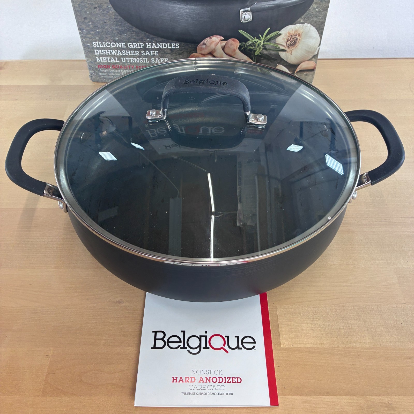 Belgique HS10820 5 Qt Hard Anodized Saute Pan Gray Nonstick Deep Skillet w/ Lid