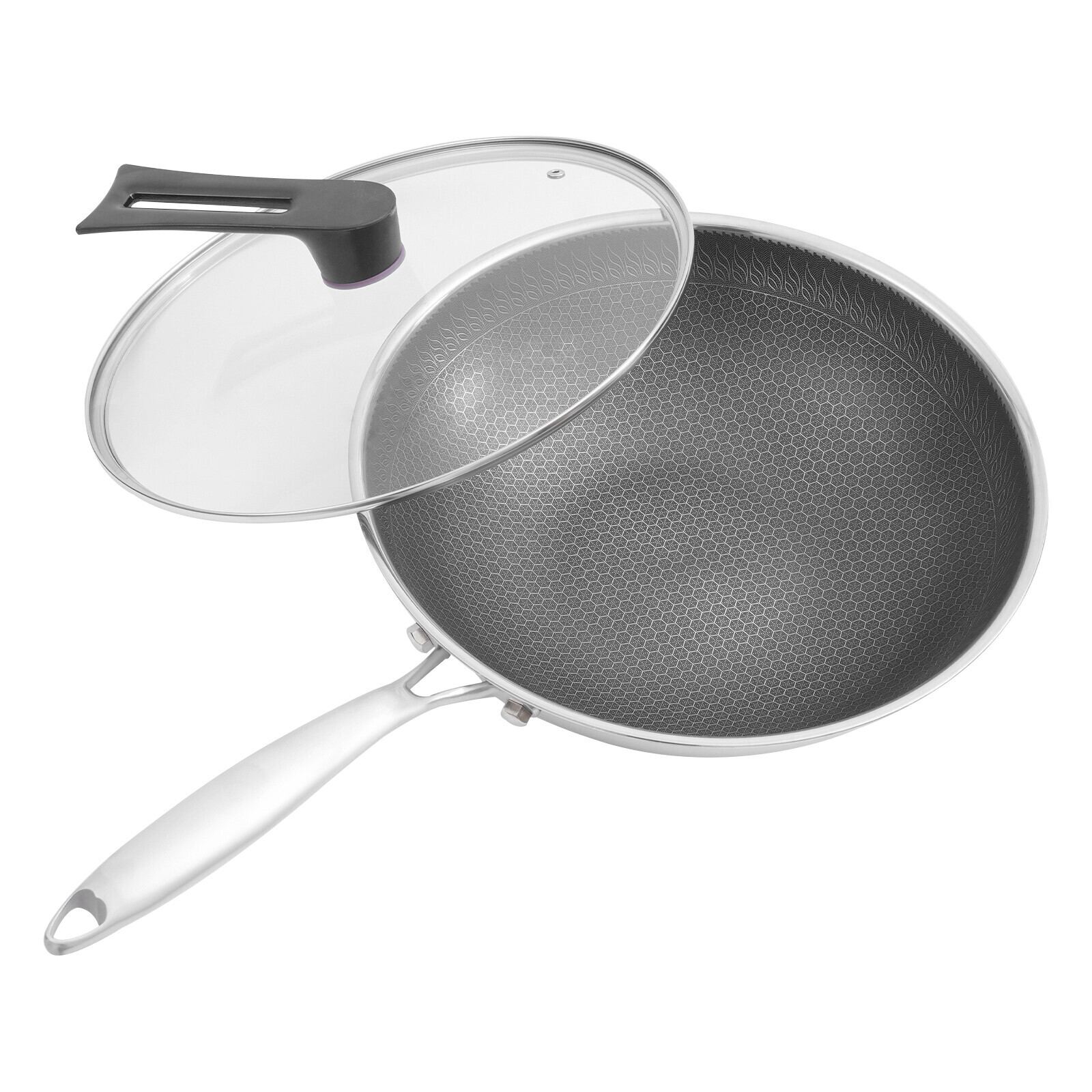 Honeycomb Wok, Stainless Steel Cooking Frying Pan, Stir-fry Pan 32*8.5cm