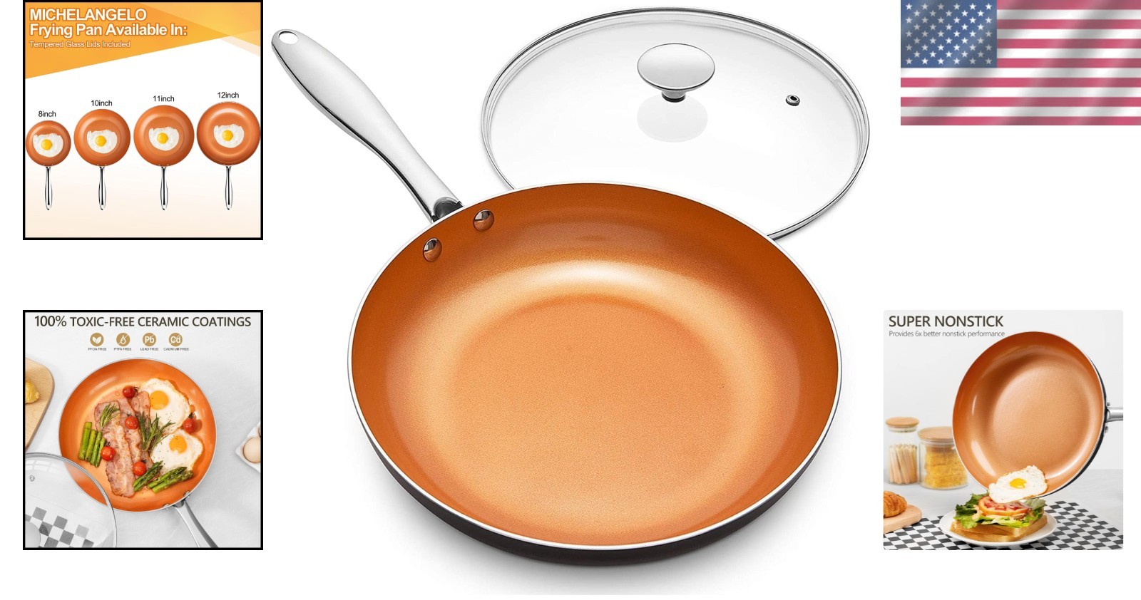 Elegant 8 Inch Nonstick Frying Pan with Lid – Ceramic & Titanium Coating