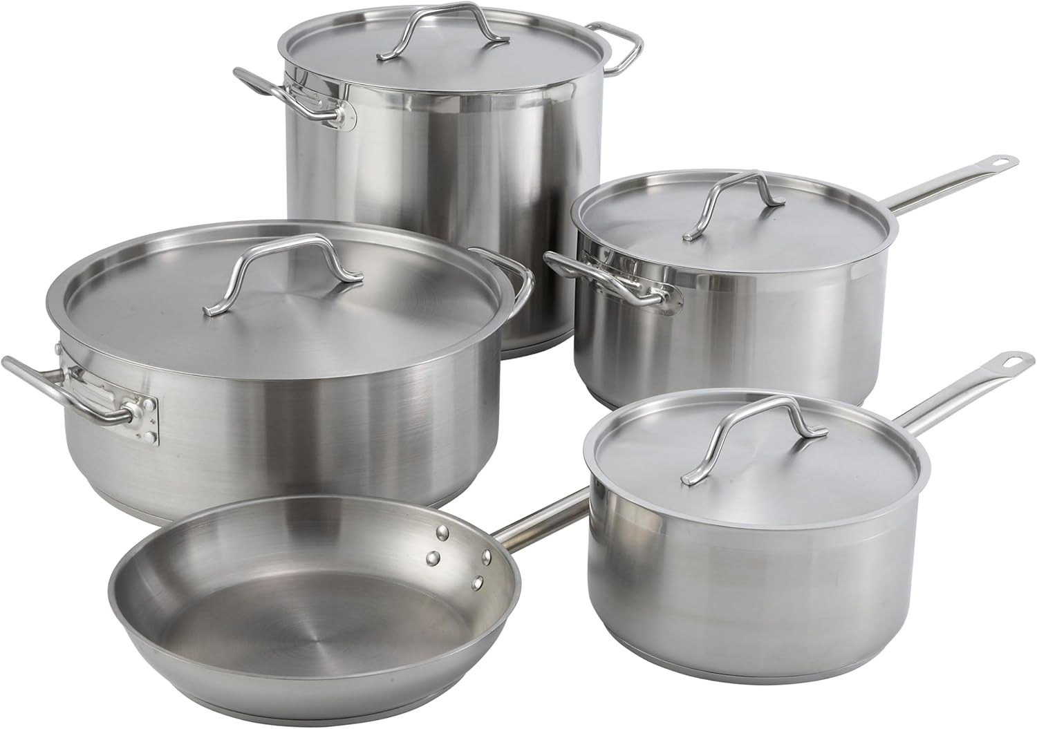 Winco Commercial-Grade Stainless Steel Fry Pan with Helper Handle, Natural Finis