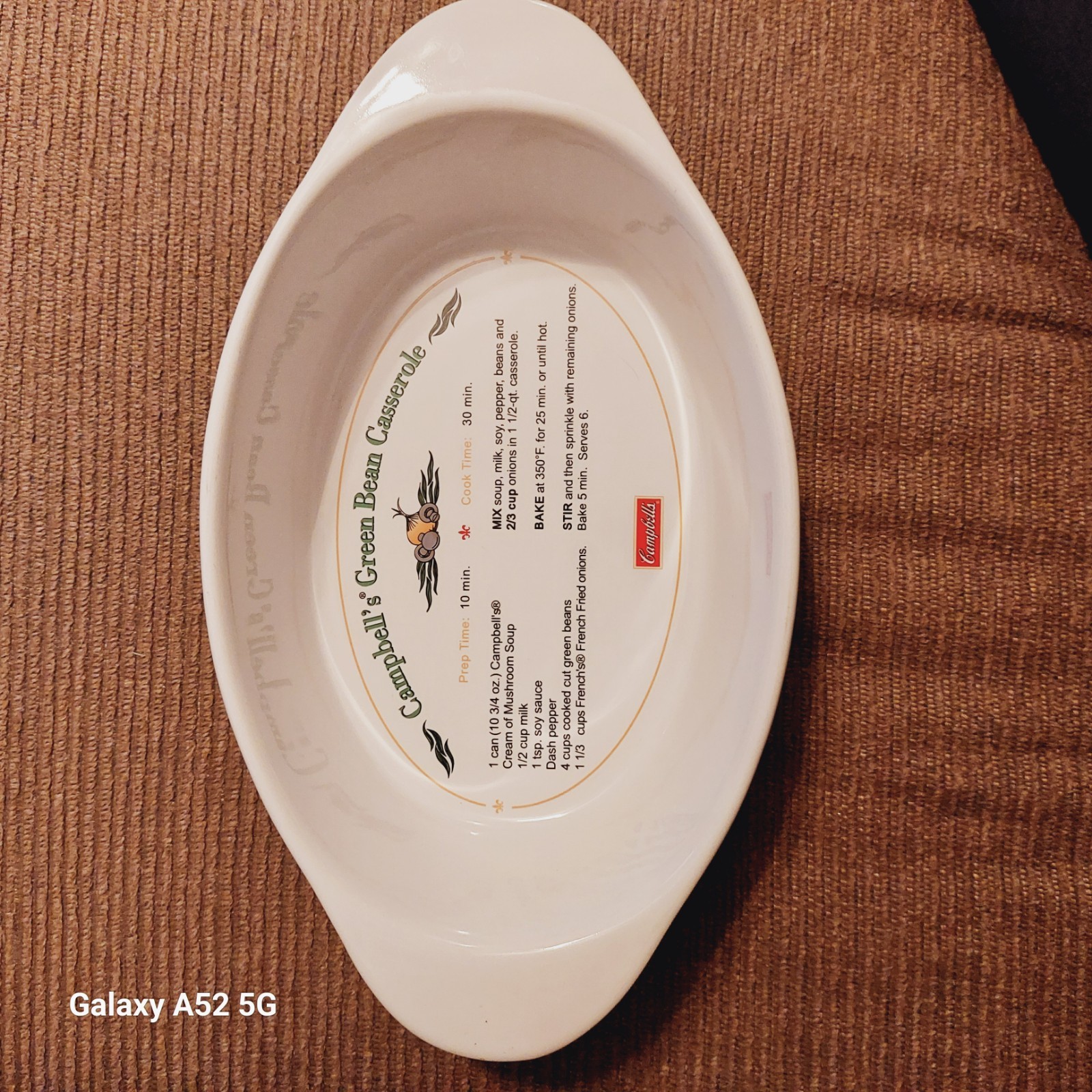 Campbell’s 2 Qt Oval White Ceramic Casserole Dish Oven-Safe 400°F