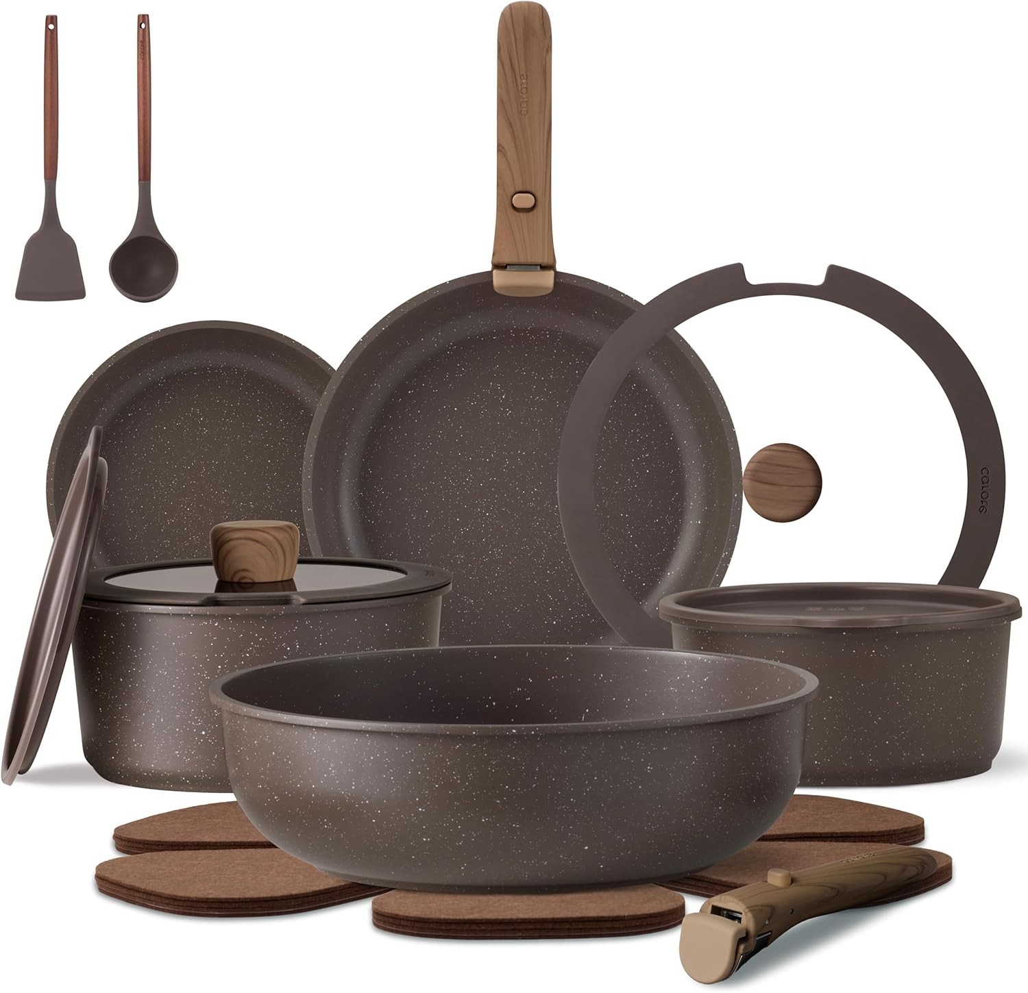 17pc Nonstick Cookware Set Detachable Handle Pots Pans Induction RV Safe
