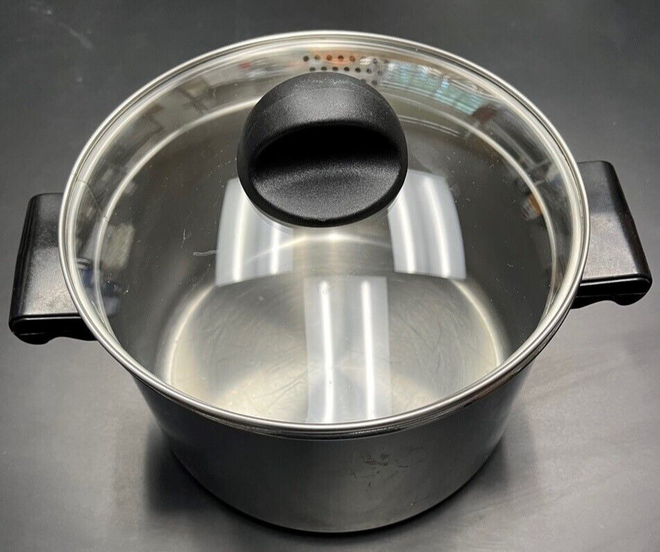 Genuine FABERWARE 4 Quart DOUBLE HANDLE Stainless Steel Sauce Pan with Glass Lid