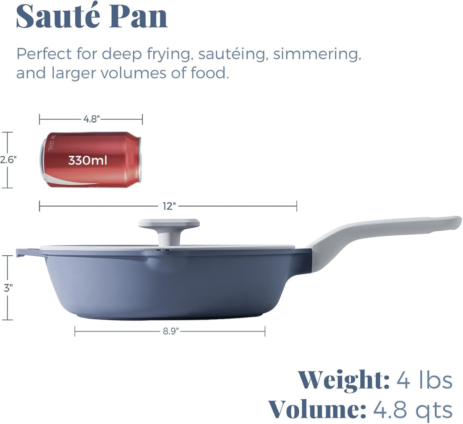 Ceramic Nonstick Deep Saute Pan with Lid, 10/12 Inch Non Toxic Pans with Doub…