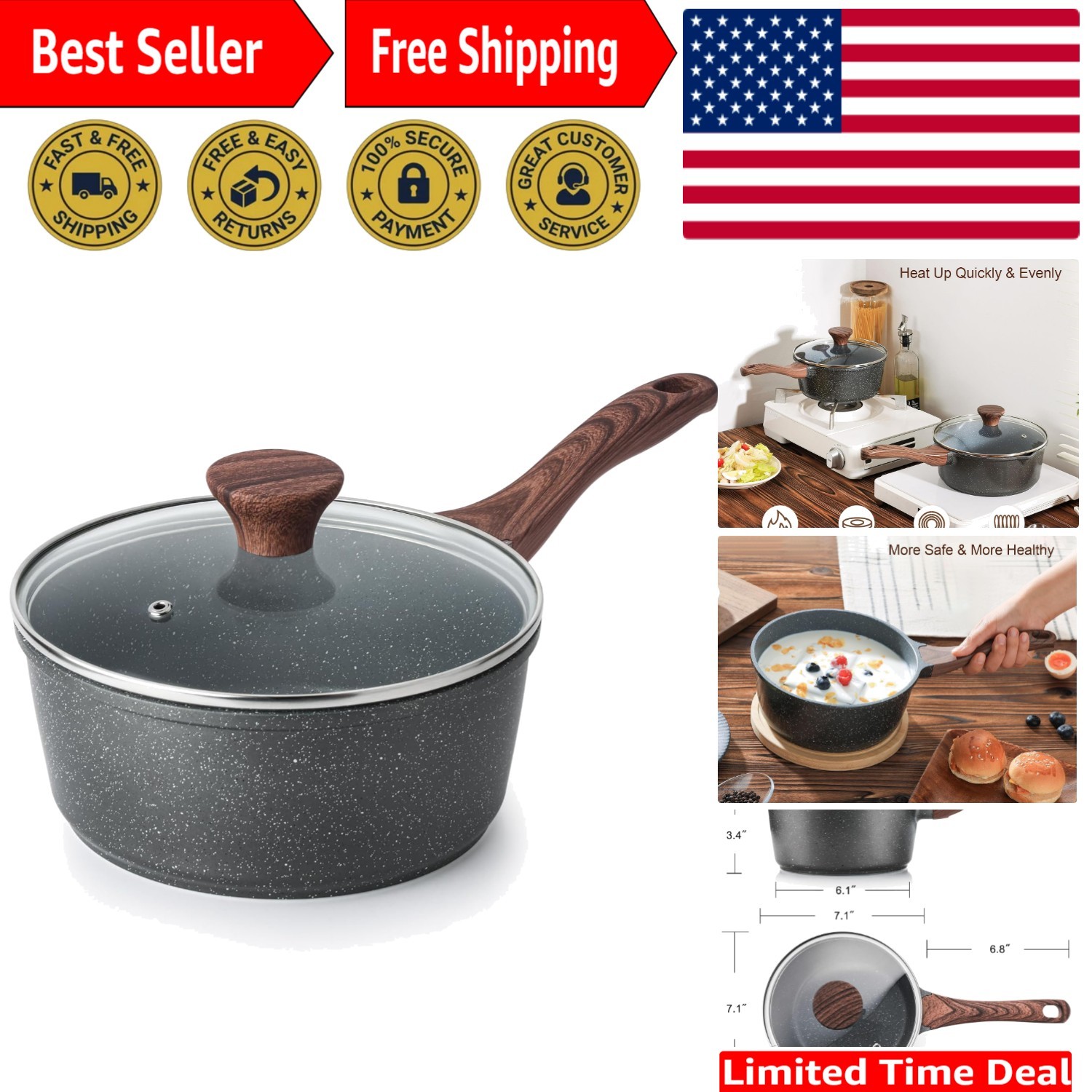 Compact 2.0 QT Nonstick Saucepan with Tempered Glass Lid for Healthy Cooking