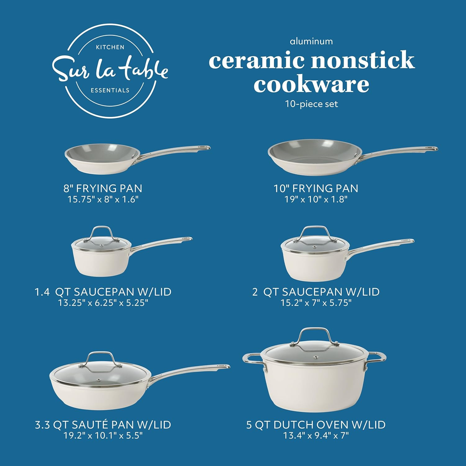 Sur La Table Kitchen Essentials 10 Piece PFA Free Non-Toxic Titanium Ceramic Non