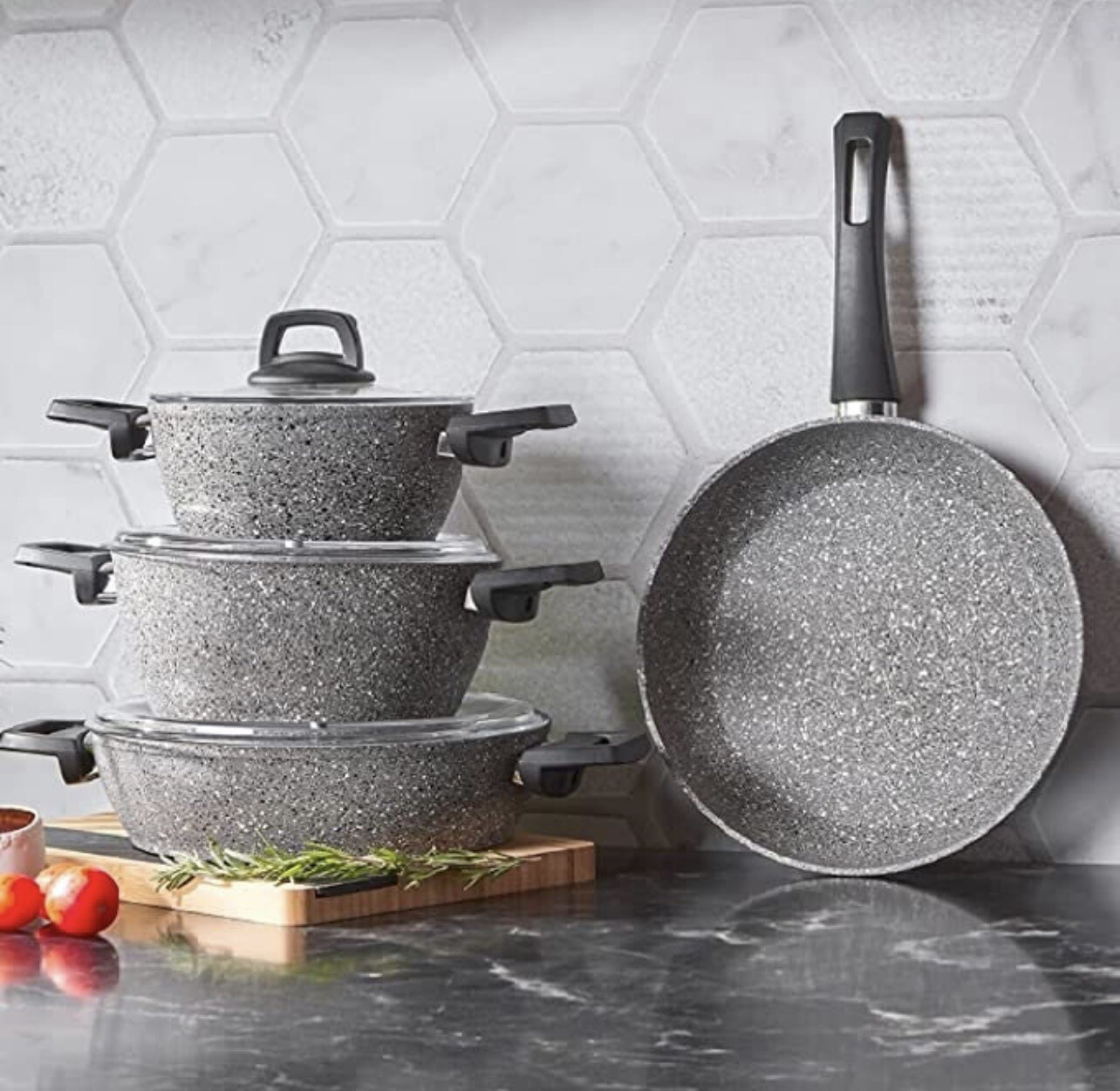 Cookware BioGranite 7 Pieces Granite Cookware Pot and Pan Set NonStick Coating