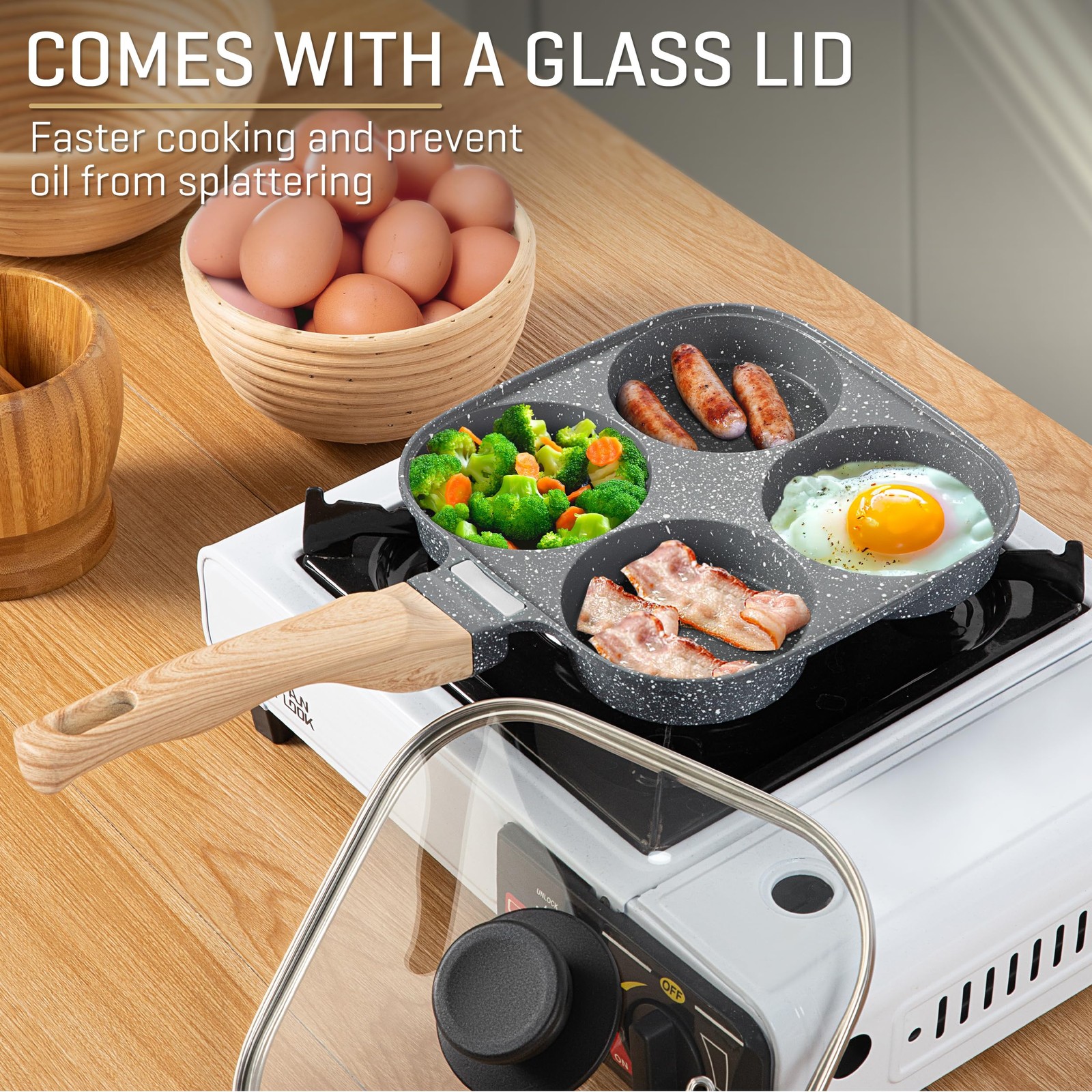Egg Pan, 4-Cup Egg Frying Pan with Lid, Nonstick Aluminium Alloy Egg Cooker f…