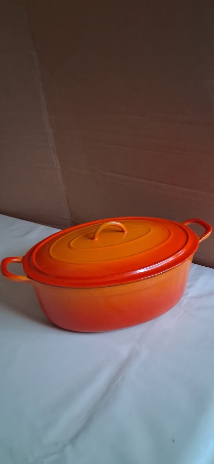 Descoware Cast Iron Enameled Flame Orange Oval Dutch Oven 4 qt Casserole Belgium