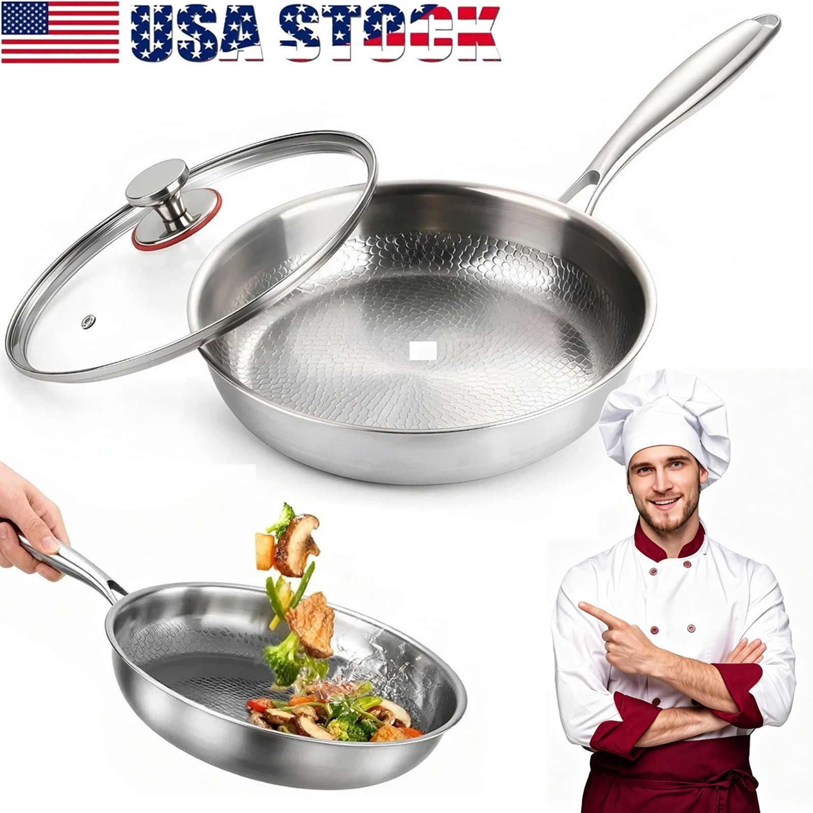Titanium Frying Pan With Lid 10.2in Pure Titanium Cookware Skillet Coating-Free