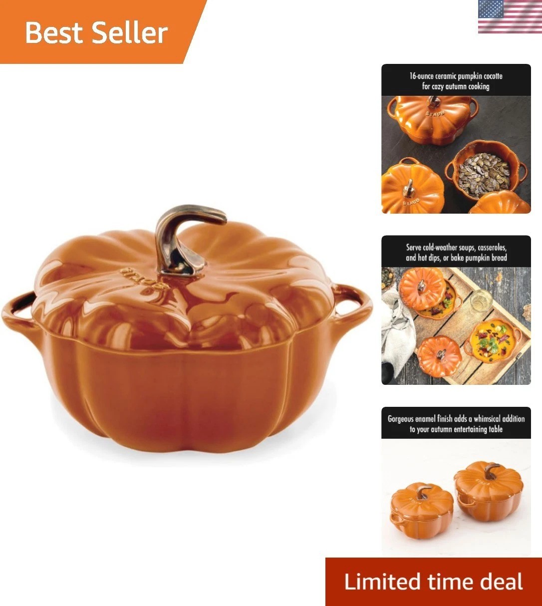 Ceramic 16-oz Petite Pumpkin Cocotte – Burnt Orange