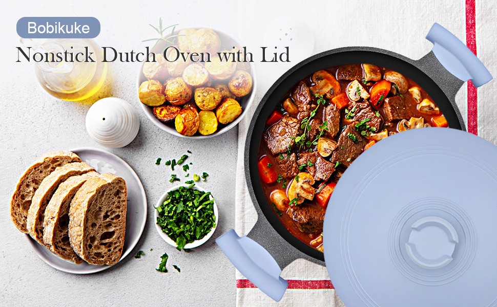 7 Quart Lightweight Dutch Oven Pot with Lid, Aluminum Casserole Cookware, Large