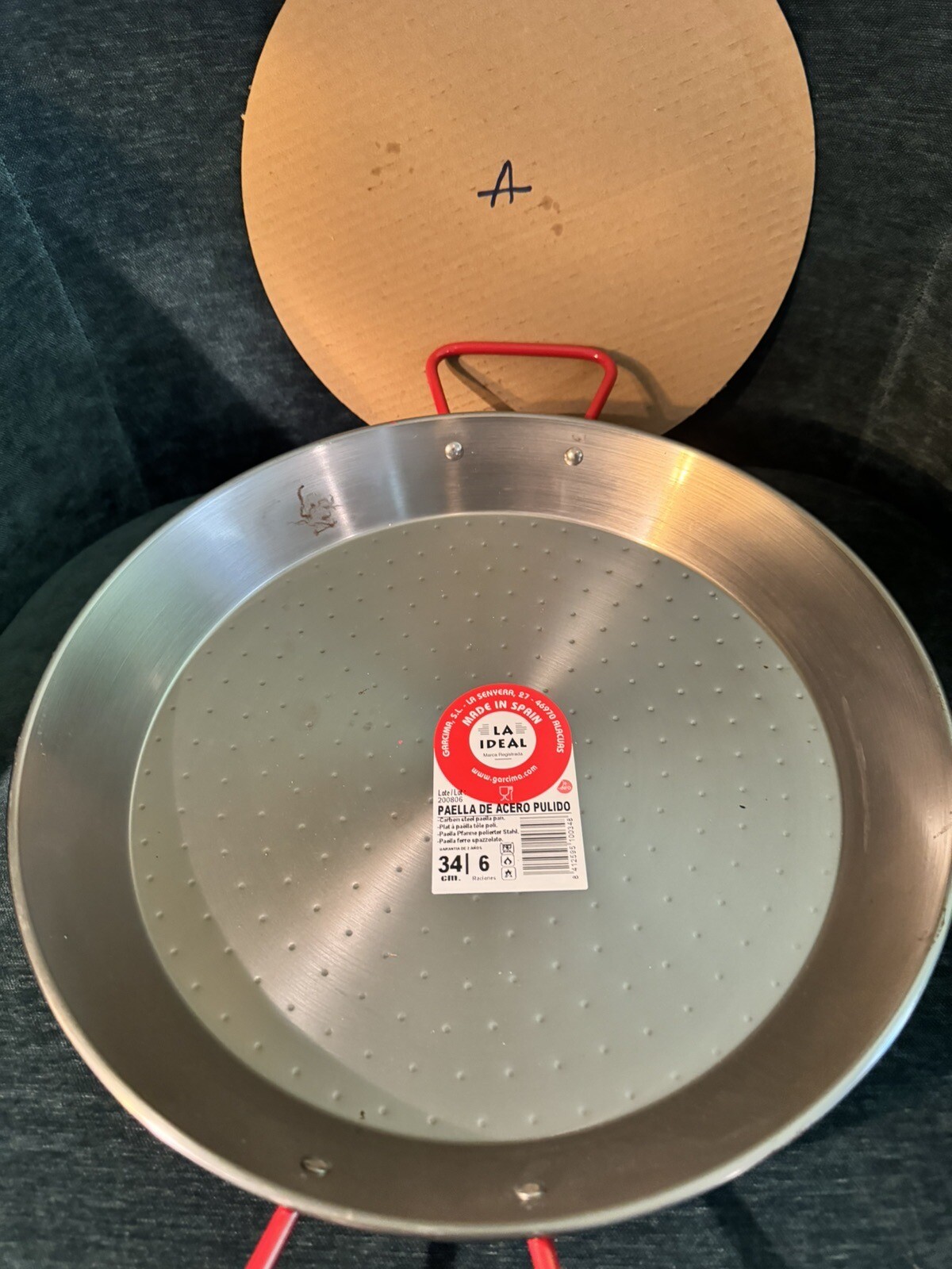 Garcima Paell 34cm 18” Paella Pan with Red Handles Serves 6 Spain Carbon Steel A