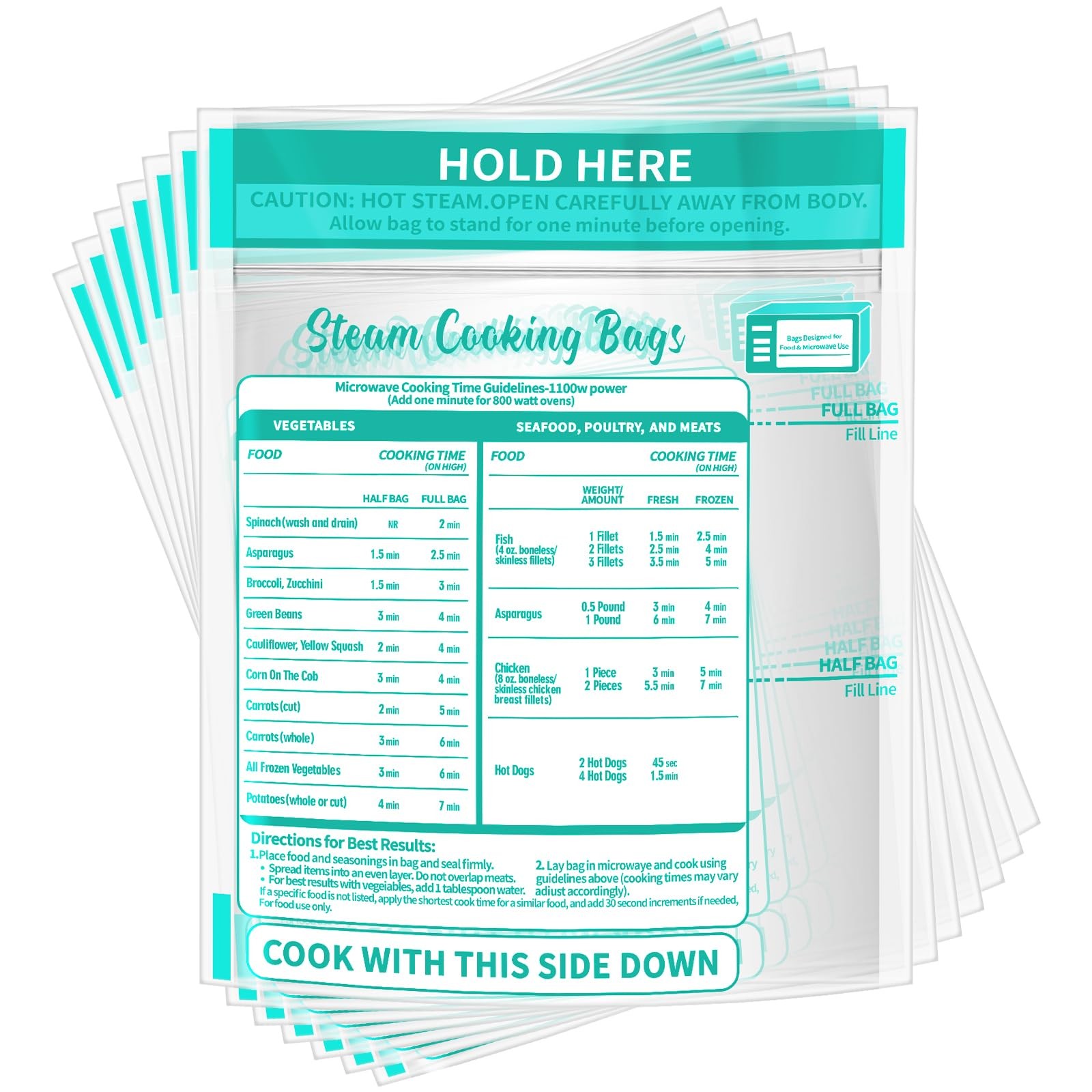 30 PCS Microwave Steam Bags Reusable Zipper Cooking Bags For Vegetables Meat