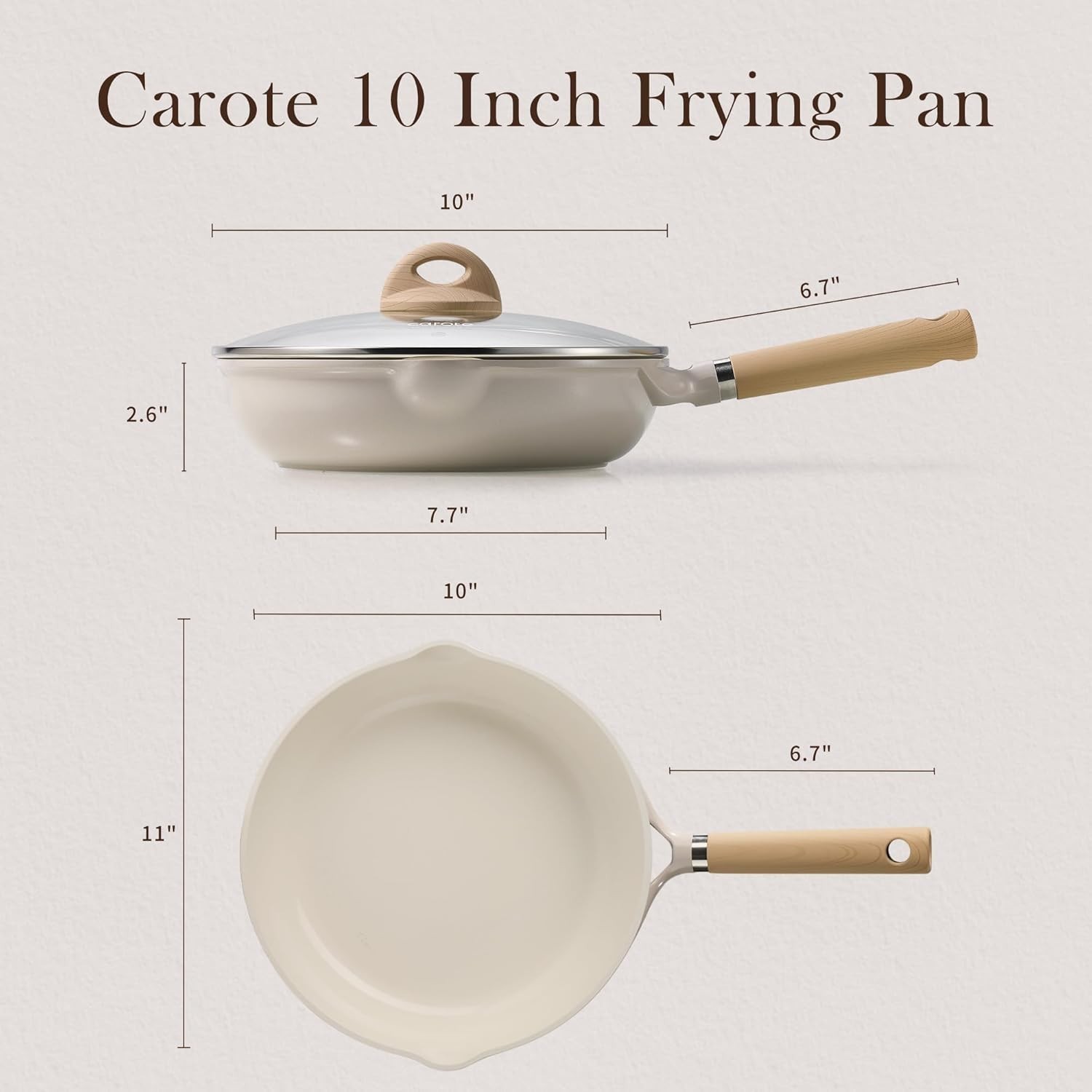 10″ Ceramic Frying Pan with Lid, Non Stick Frying Pan Skillet Chef’s Pan, Hea…