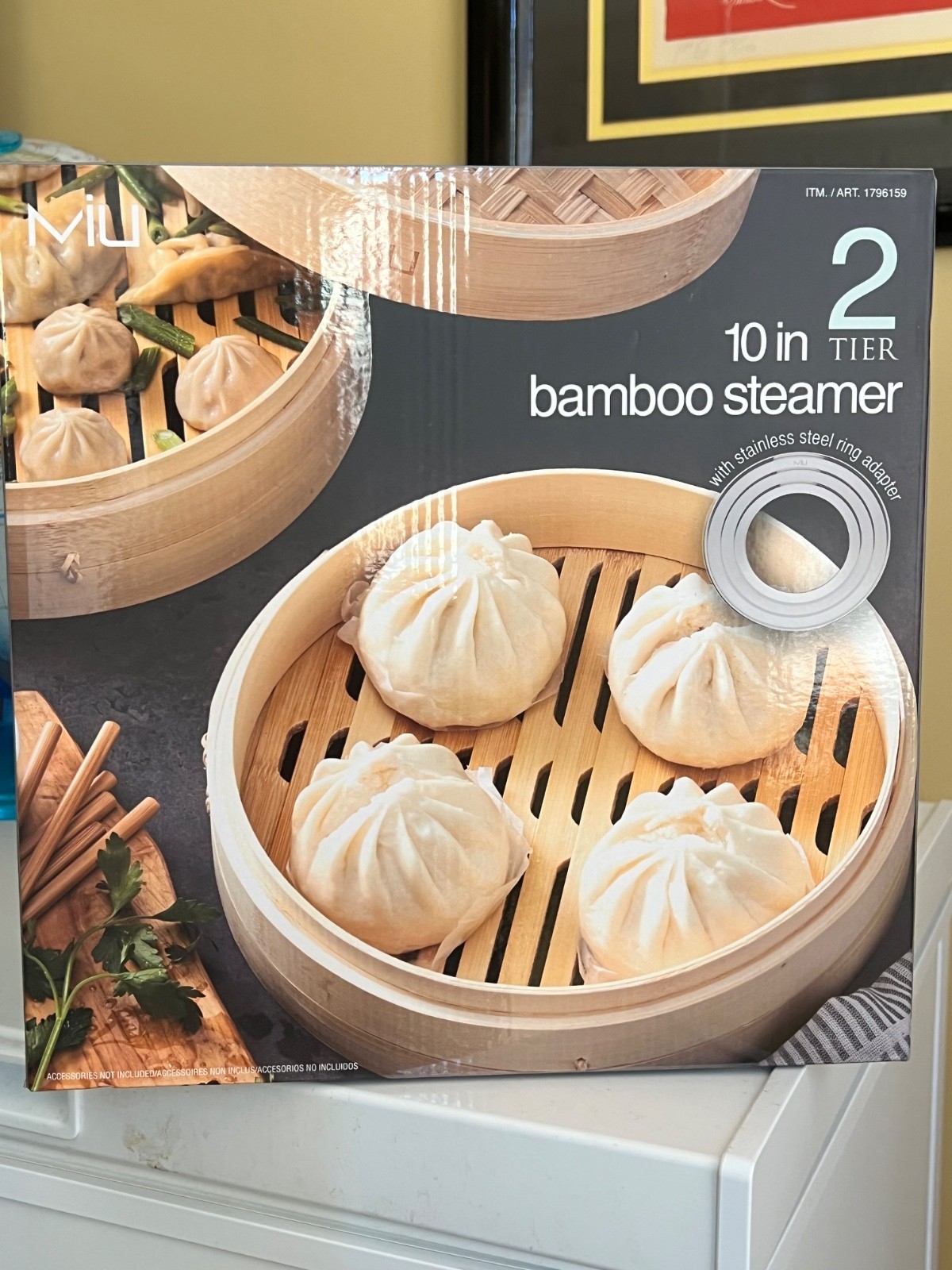 MIU Bamboo Steamer Basket 2-Tier 10″ Dim Sum Dumpling Cooker
