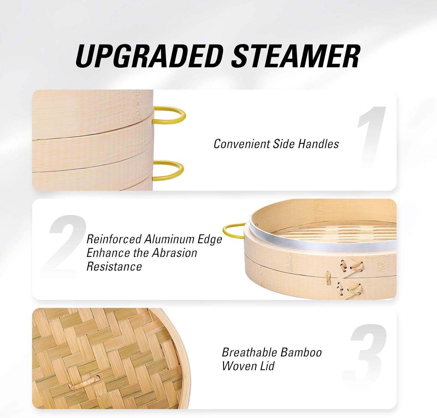 Bamboo Steamer Basket 10 inch for Cooking Dim Sum Dumplings Buns Seafood Rice