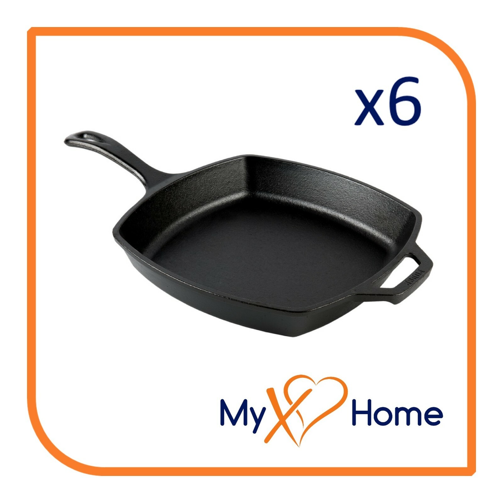 10 1/2″ Square Pre-Seasoned Cast Iron Skillet with Helper Handle (6 Skillets)