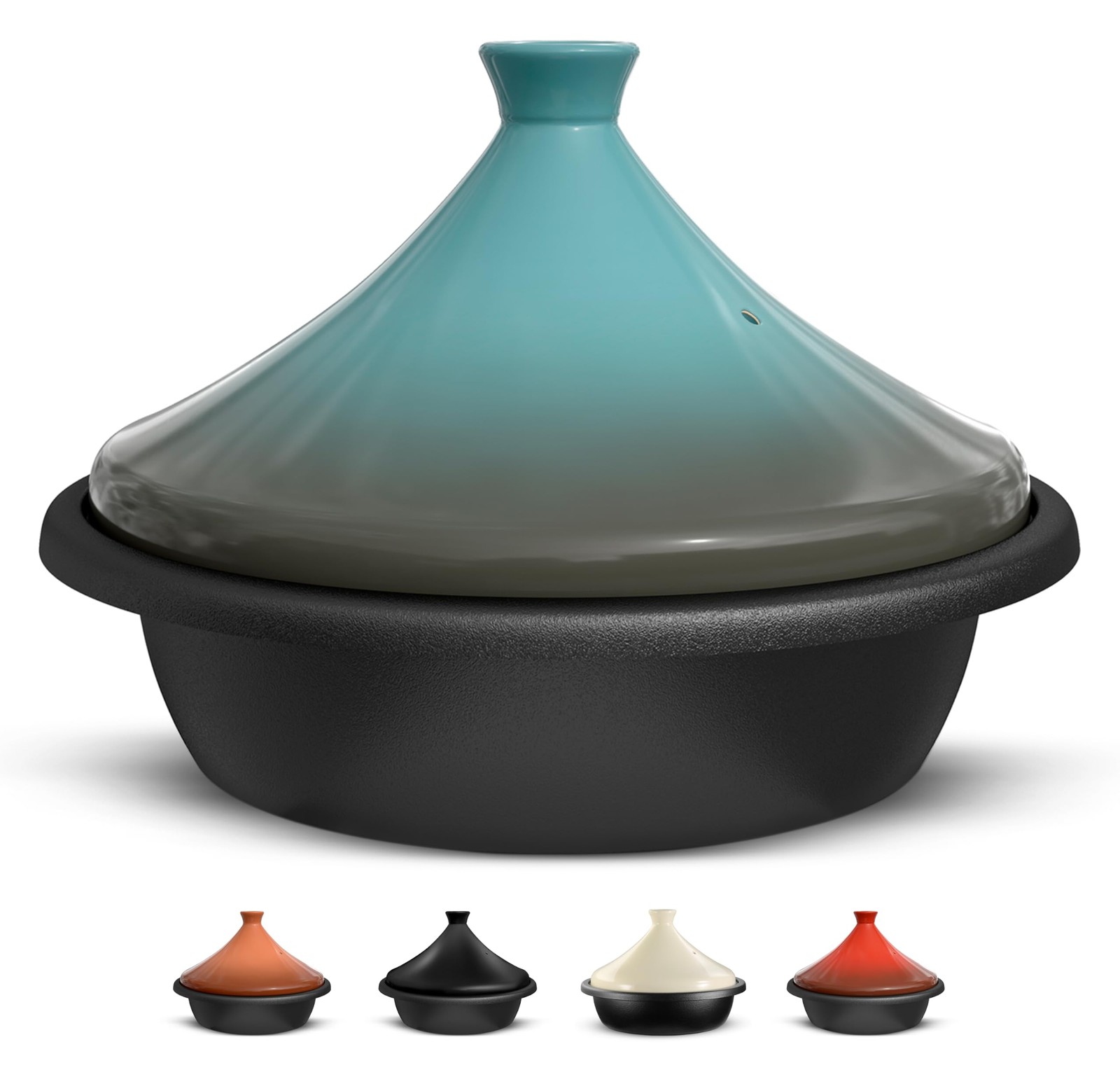 KooK Moroccan Tagine, Enameled Cast Iron Cooking Pot, 3.3 QT, Stone Blue