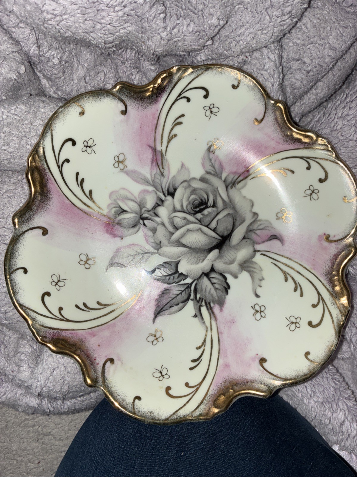 Vintage Japan Rose Trivet Kitchen 8in Gold Cream Good Floral Art Nouveau