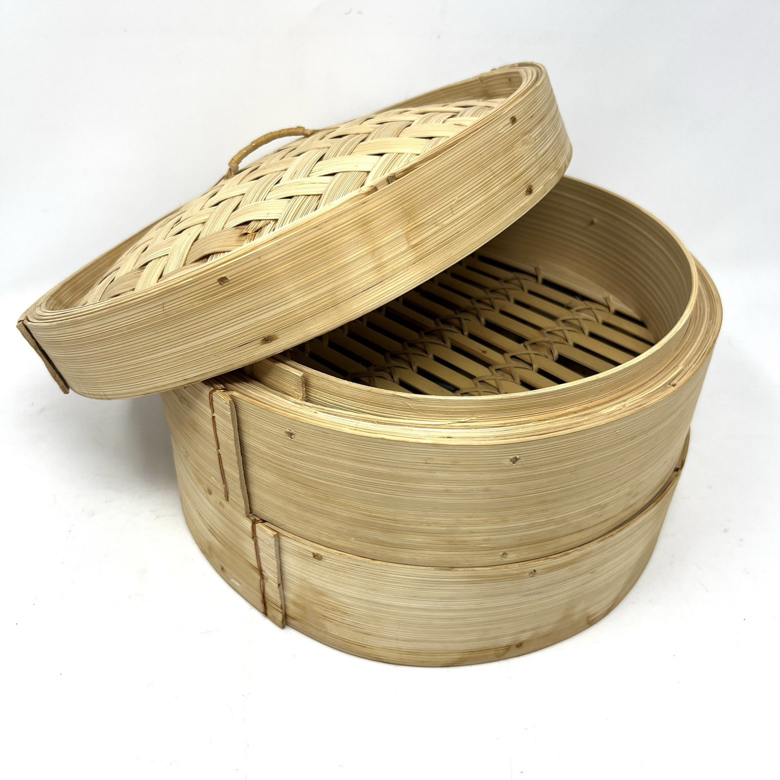 2-Tier Bamboo Steamer Baskets 10 Inch Dumpling Dim Sum Stackable Chinese Food