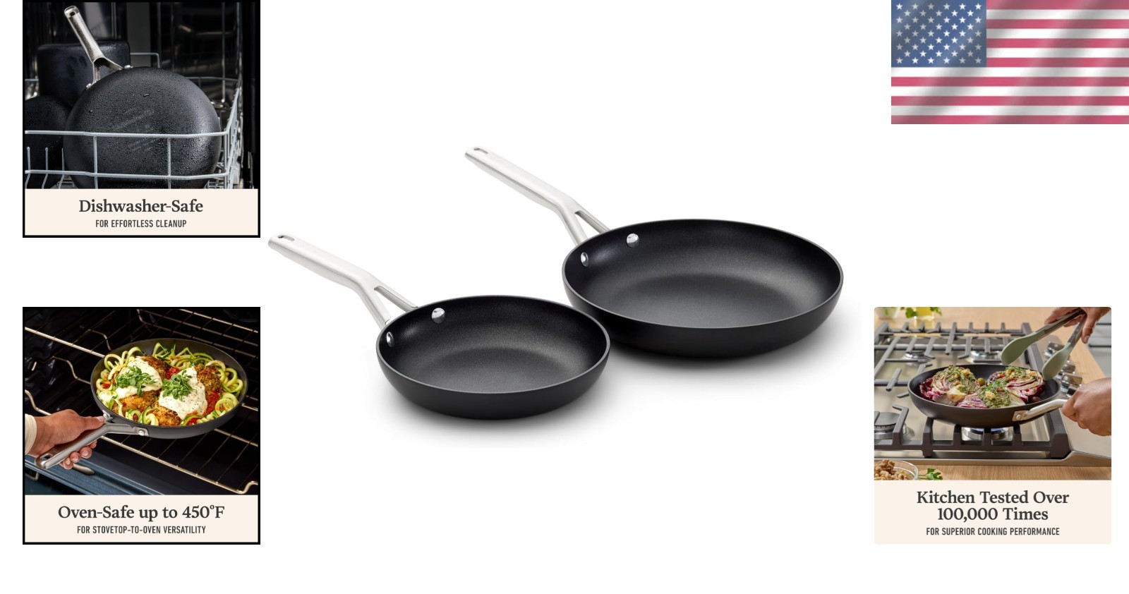 2-Pc Nonstick Fry Pan Set 8″ & 10″ Hard-Anodized Dishwasher Safe