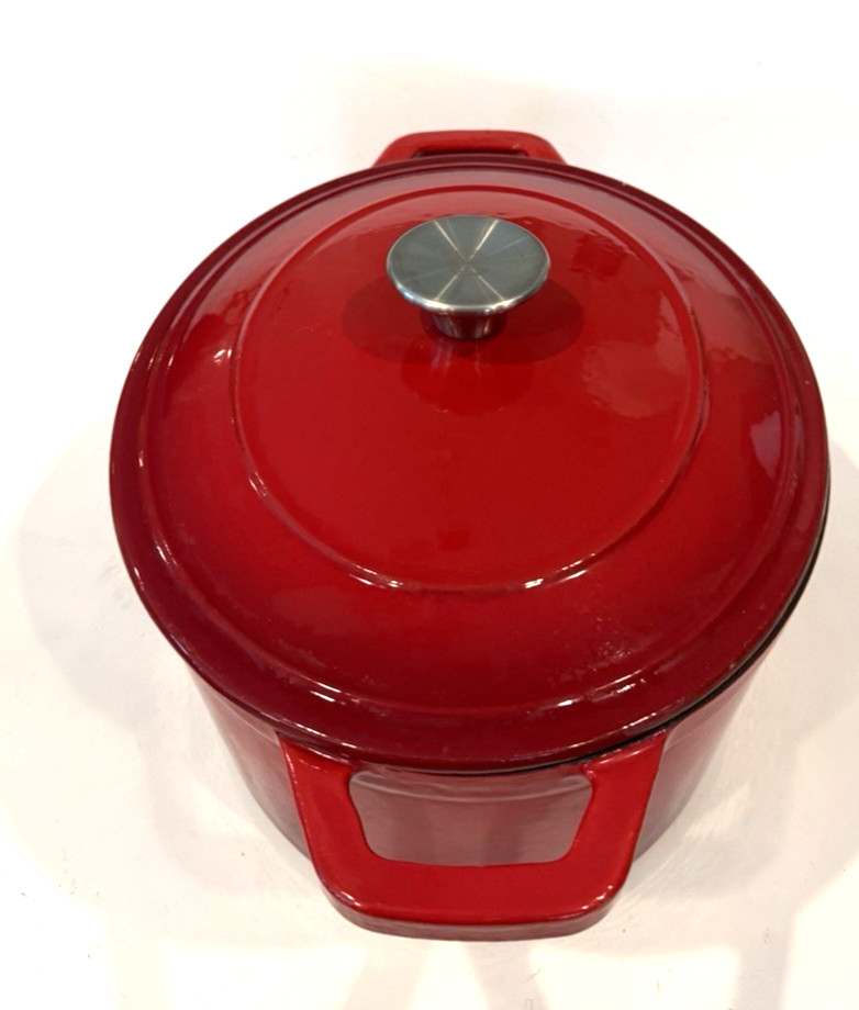 Crofton CAST IRON Red Cherry Ambre Enameled Lidded Oval Handles 4.6 QT Heavy