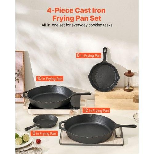Cast Iron Skillet 4Piece Frying Pan Set 6 8 10 12 in Skillets