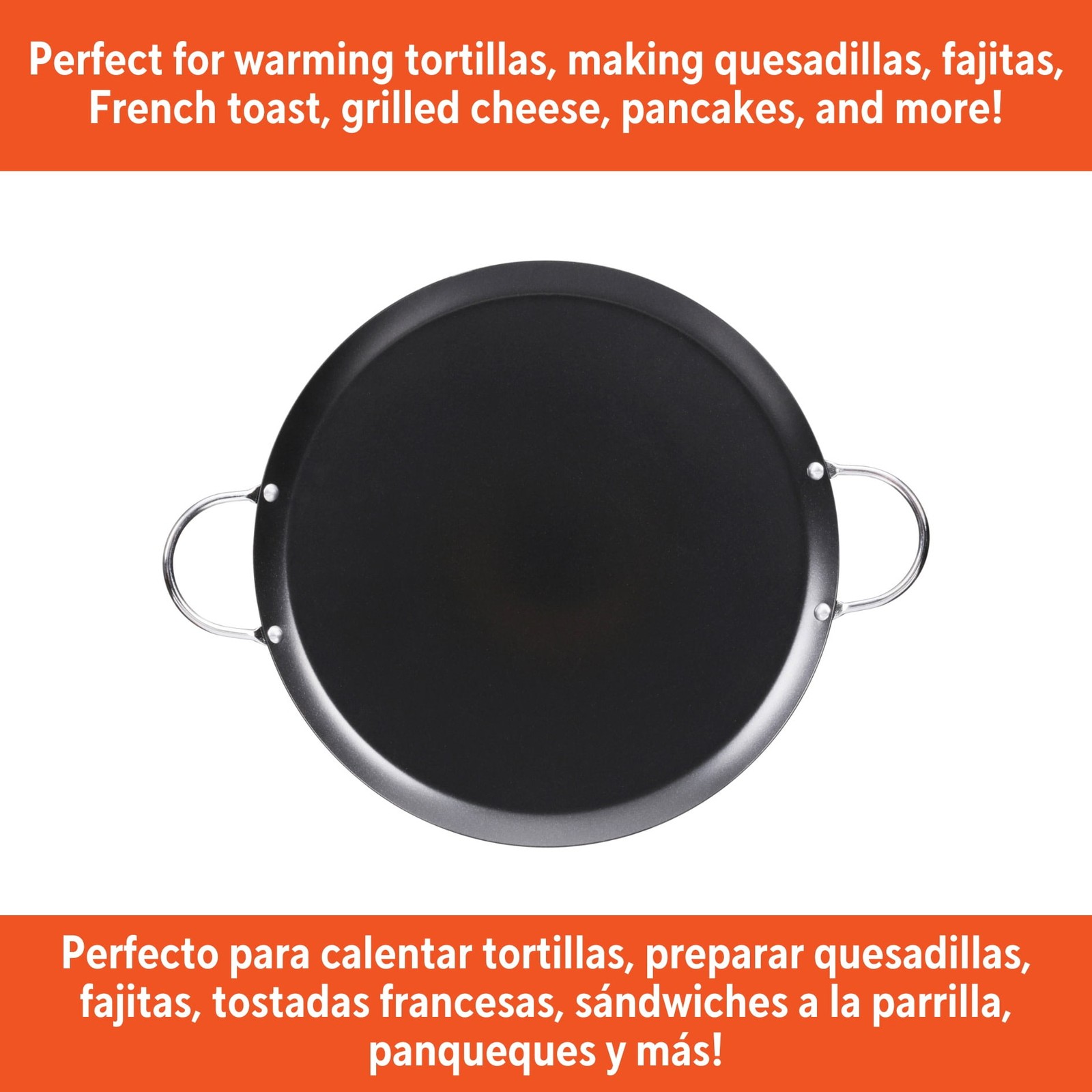 13.5in Carbon Steel Nonstick Round Comal with Metal Handles, Black Fast delivery