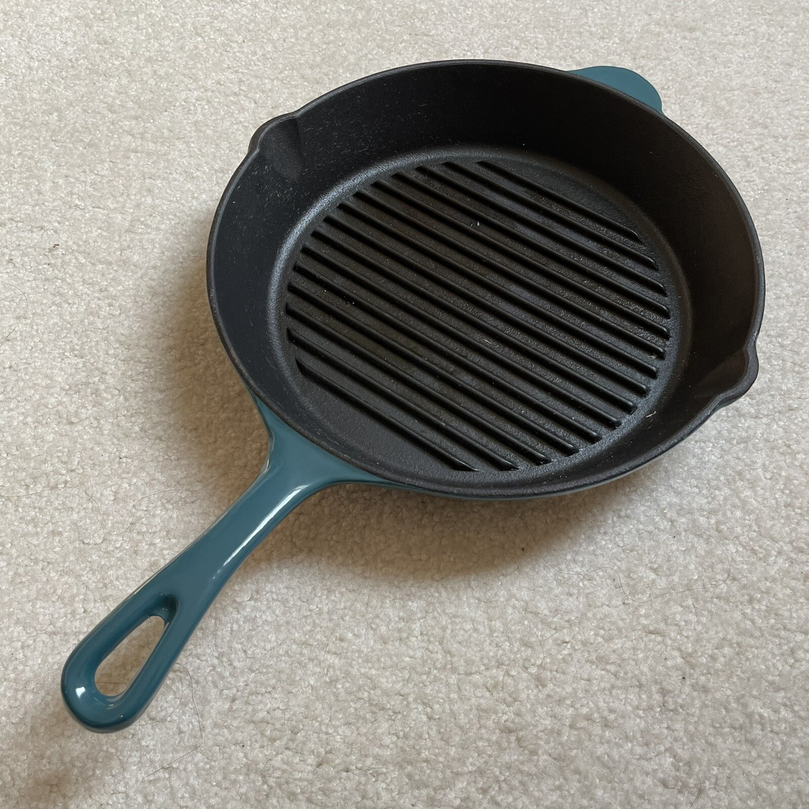 Technique, Grill Pan 10.5 Inches, Turquoise/Teal, Cast Iron Enameled