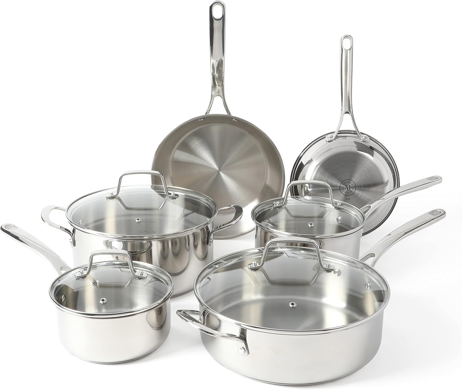 Martha Stewart 10 Piece 18/8 Durable Stainless Steel Cookware Set Induction Safe