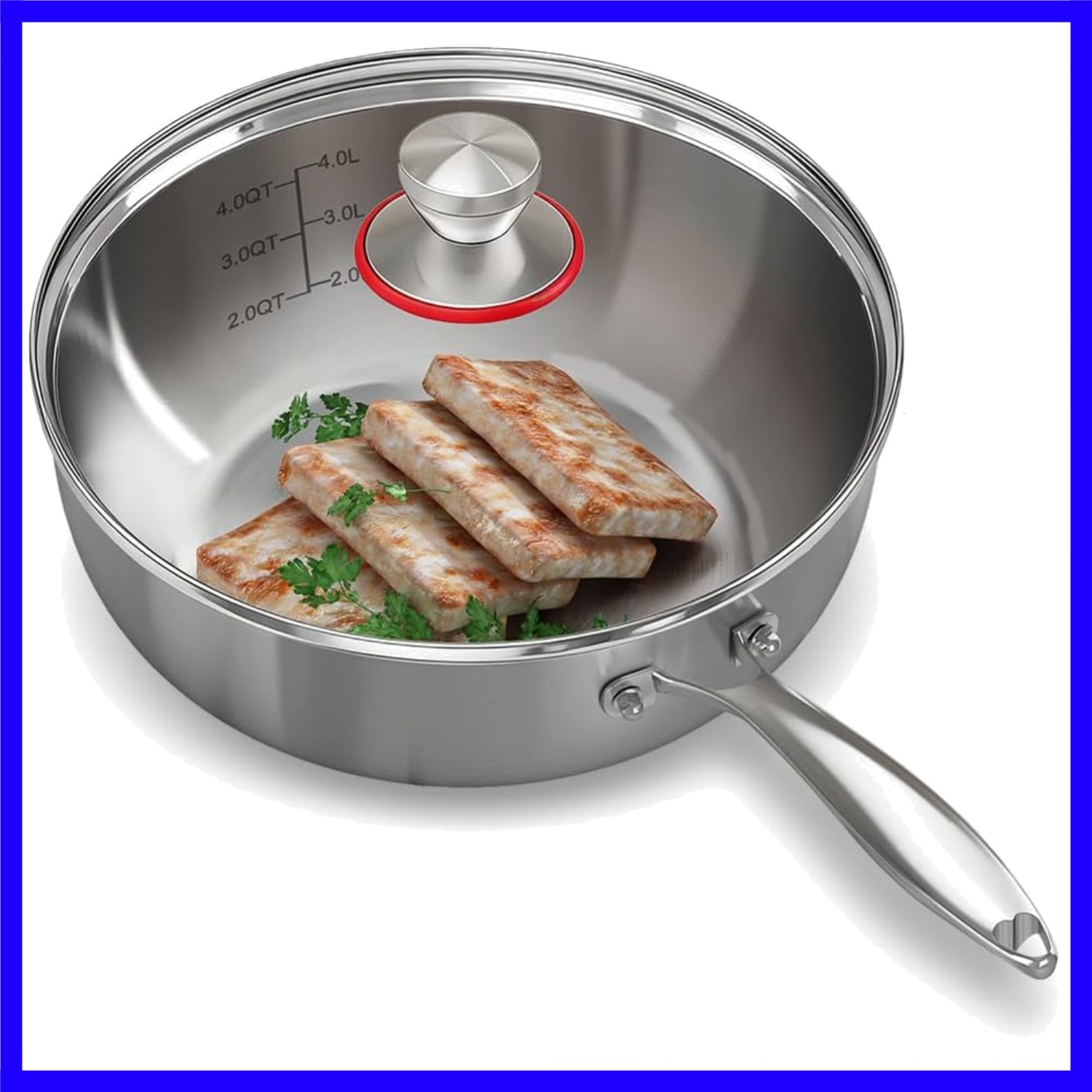Tri-ply Stainless Steel Saute Pan 5-Quart with Clear Lid Deep Frying Pan for …