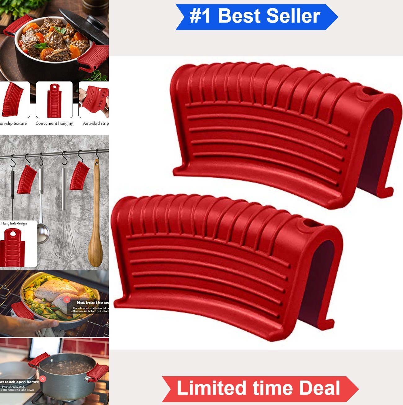Red Silicone Pan Handle Holder Heat Resistant Cast Iron Skillet Pot Grip Cover