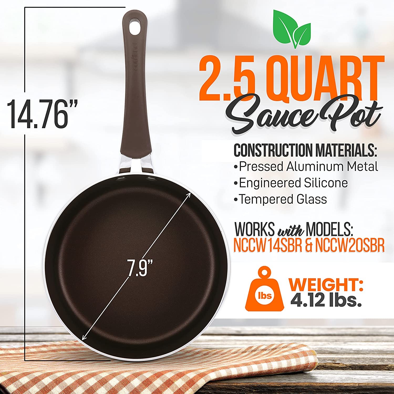 Nutrichef NCCW14SBR2SP Cookware-2.5Qt Sauce Pot