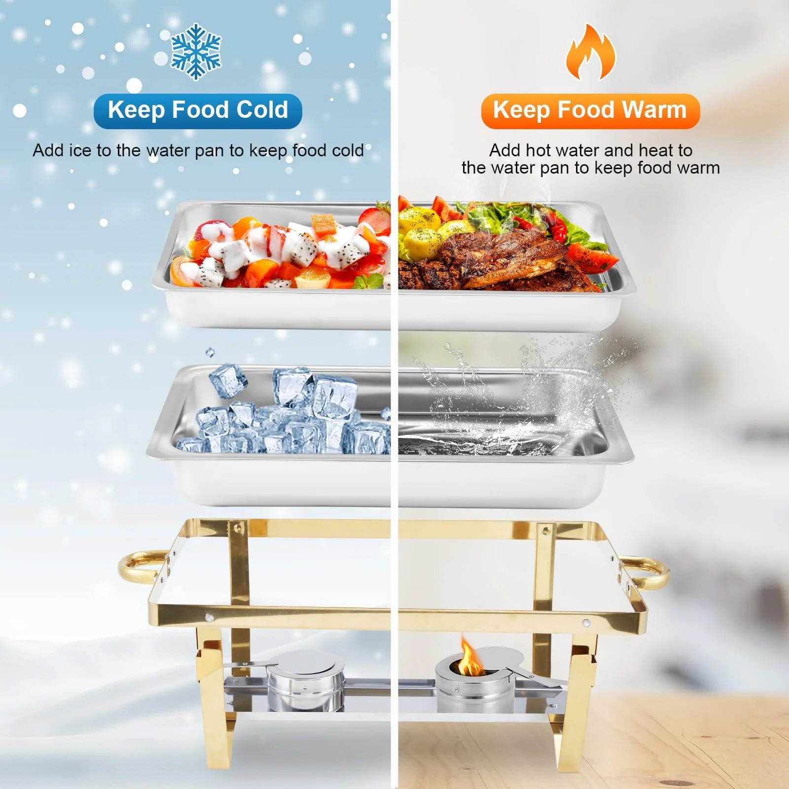 4-Pack Chafing Dish Buffet Set 8QT Stainless Steel Foldable Frame For Party Home