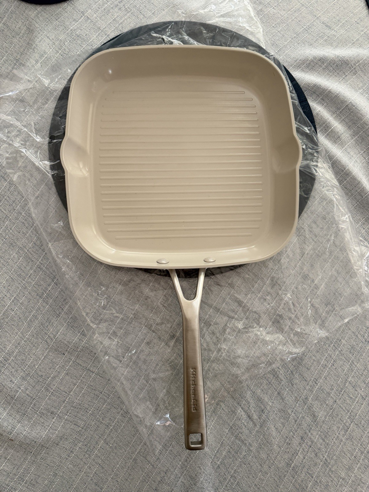 NEW KitchenAid Grill Pan 11.25in White Hard-Anodized Ceramic Nonstick Square