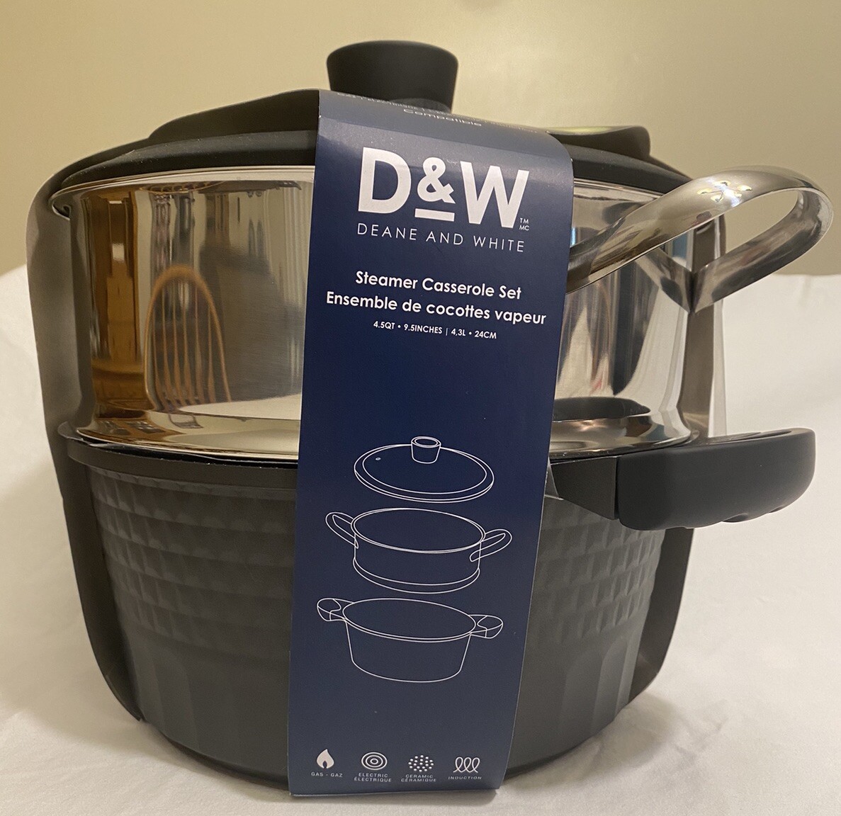 D&W Deane & White Steamer Casserole Set Black-4.5qt * 9.5 in BRAND NEW