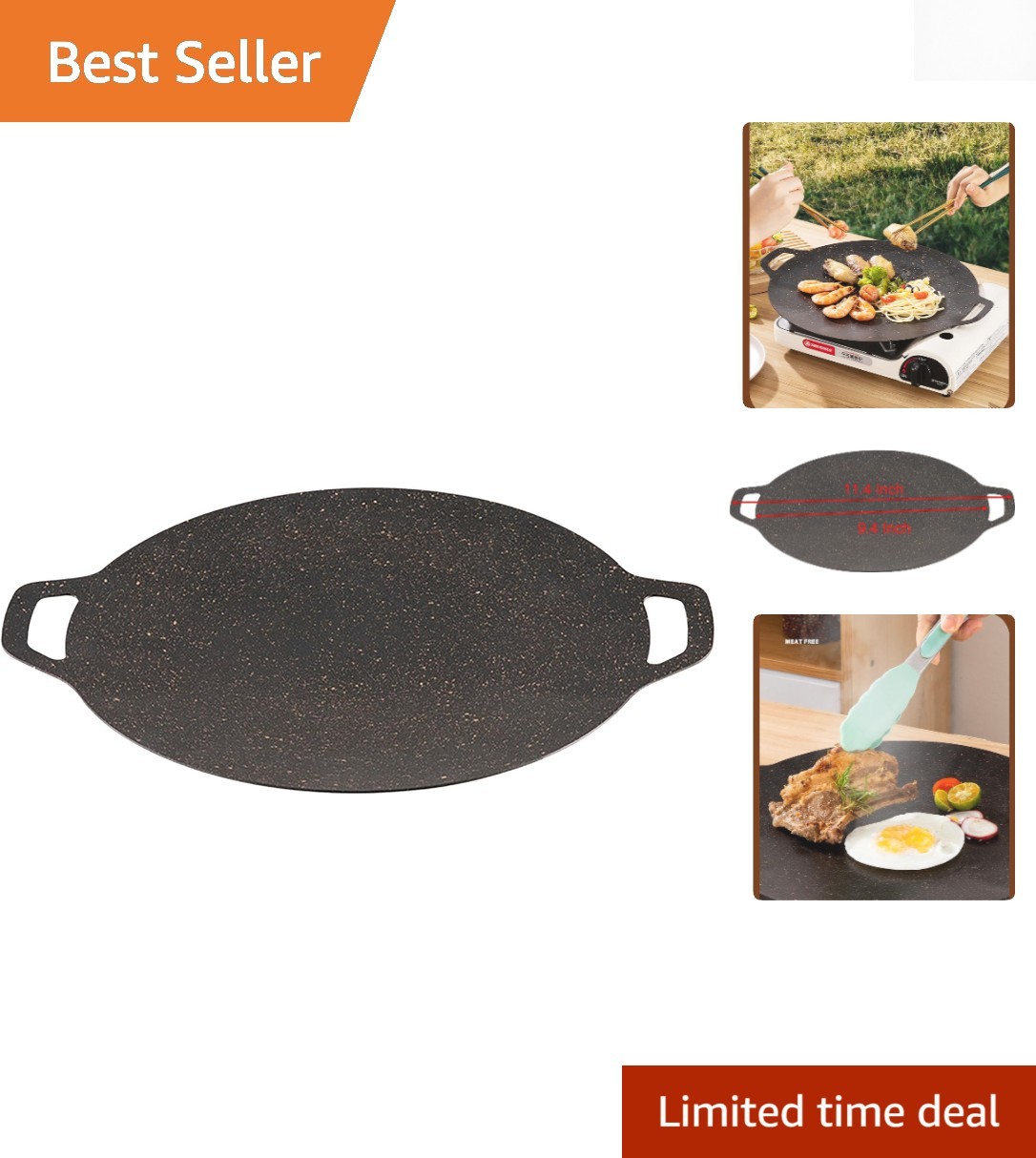 Elegant 9.4-Inch Non-stick Iron Grill Pan – Perfect for BBQs at Home & Outdoors