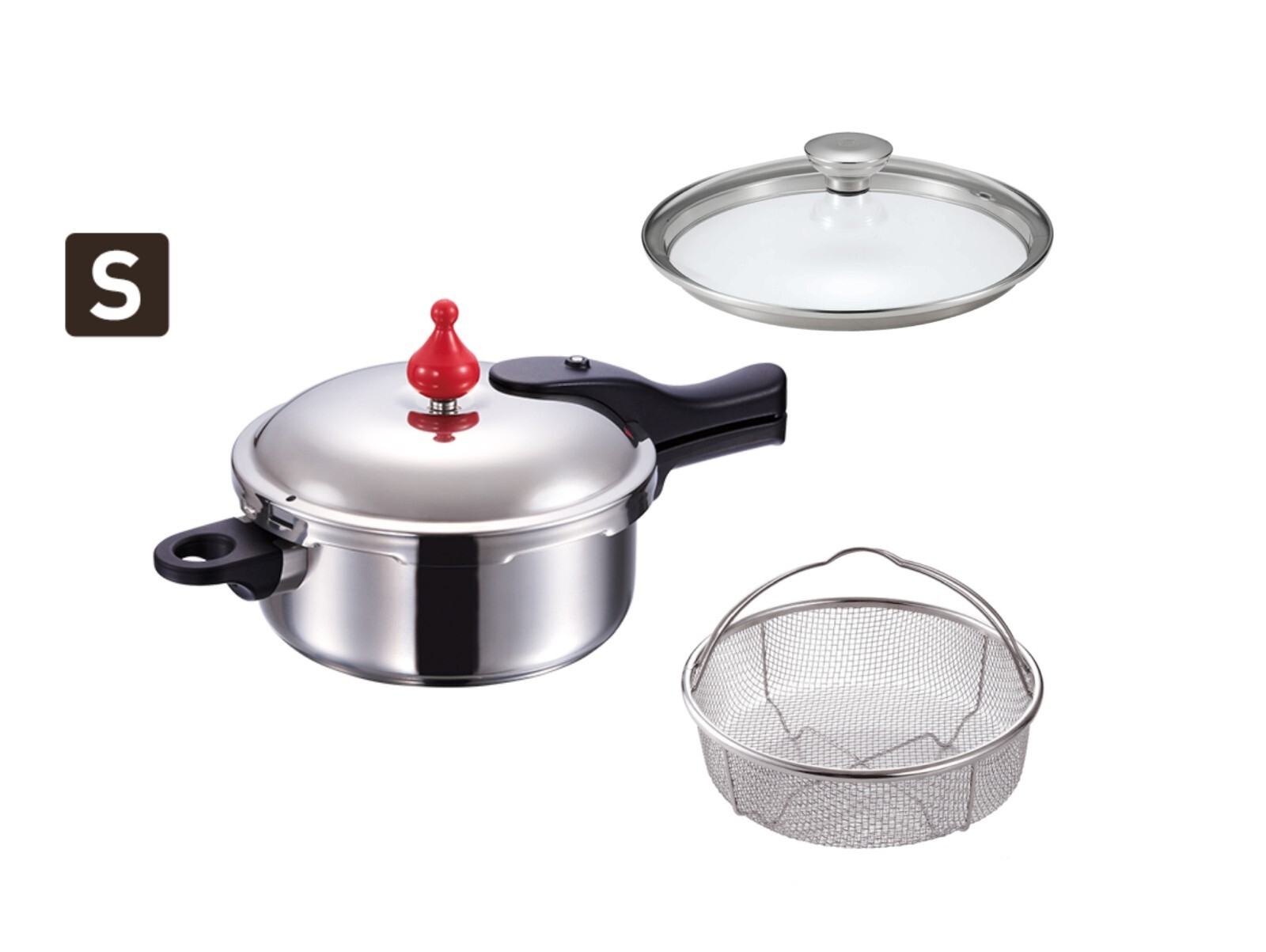 Asahi Light Metals Pressure Cooker S 2.5L Zero Steamer Glass Lid Japan