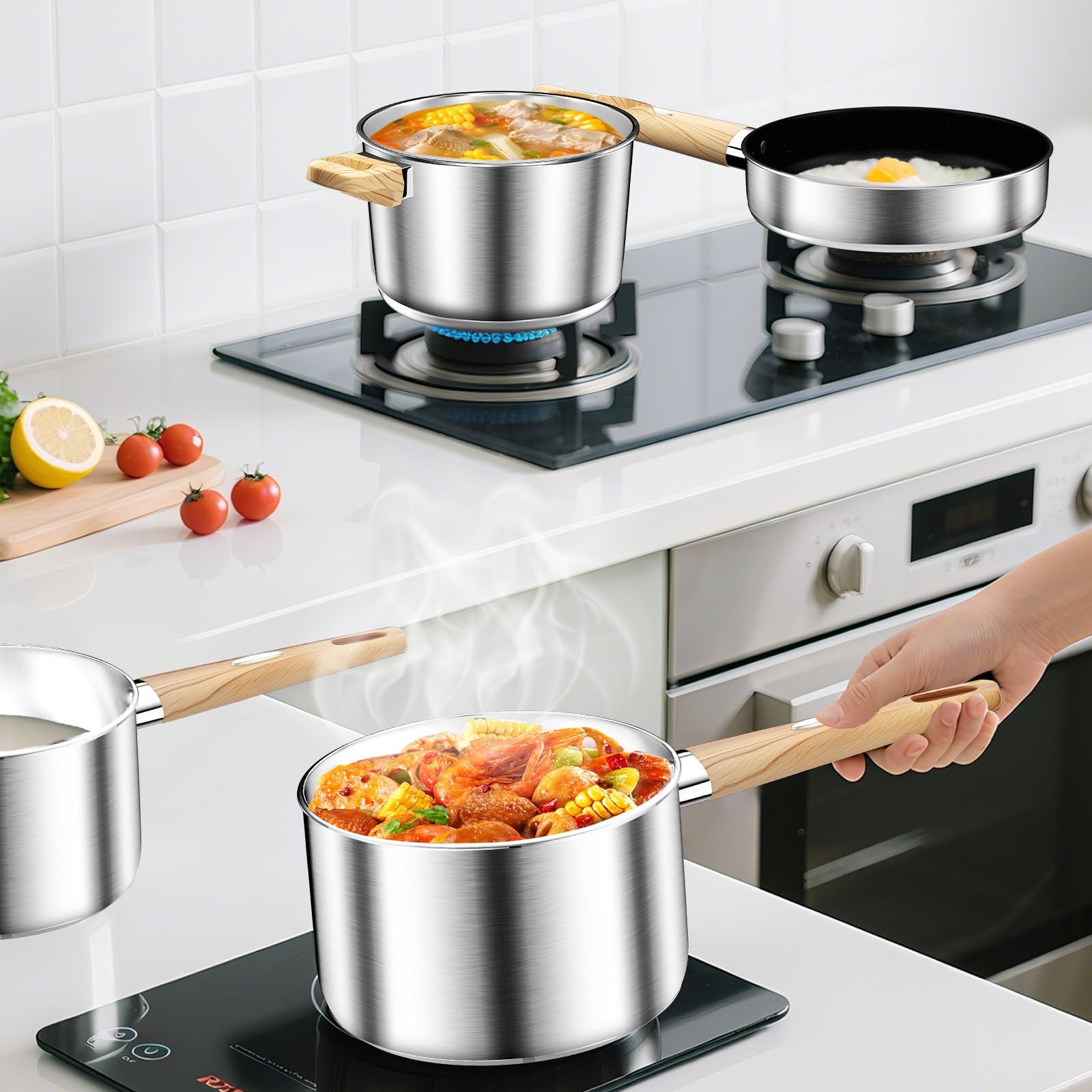 Dutzun Stainless Steel Cookware Set 13Pcs Pots And Pans Set Induction Cookware