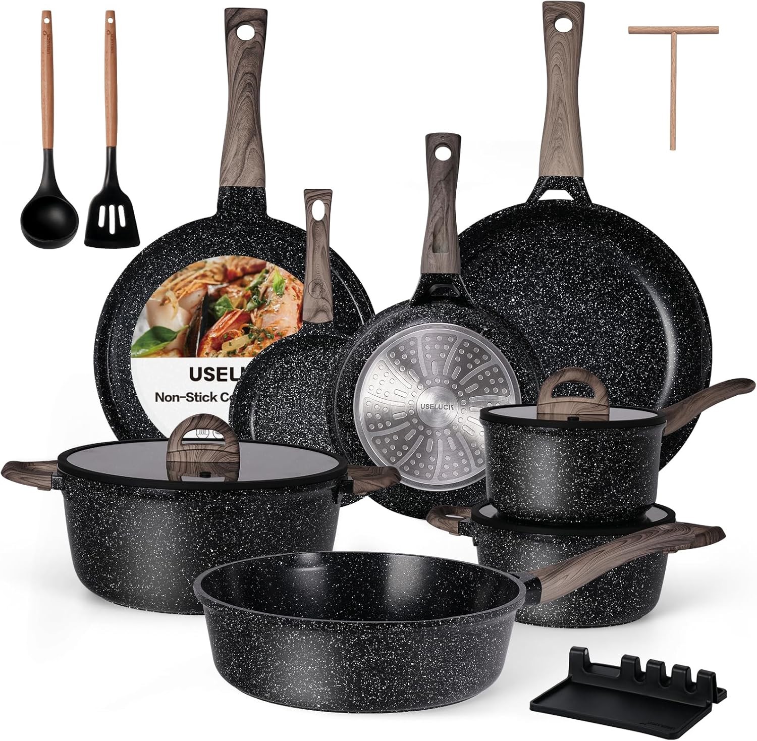 USELU Ceric Cookware Set 22 Piece Nonsti Pots and Pans Set Non Sti