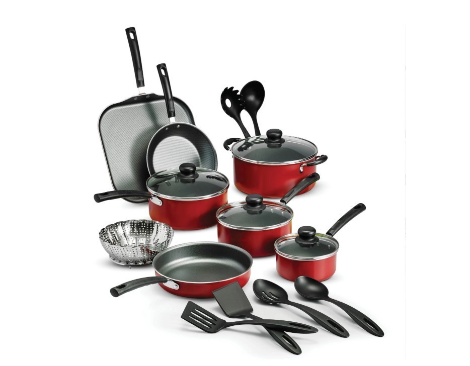 Primaware 18 Piece Non-stick Cookware Set, Red