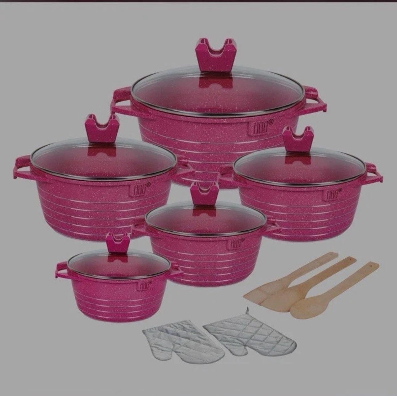 13-Piece Speckled Nonstick Aluminum Pan Set, Glass Lids, Utensils, Black
